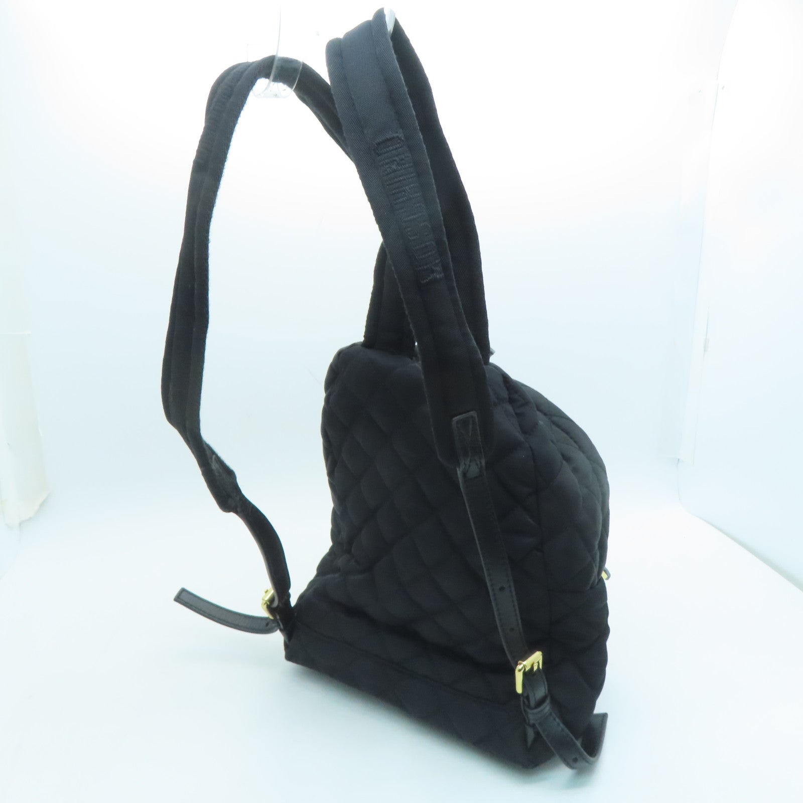 MOSCHINO Rhombus Nylon Backpack Gold Buckle Backpack Black