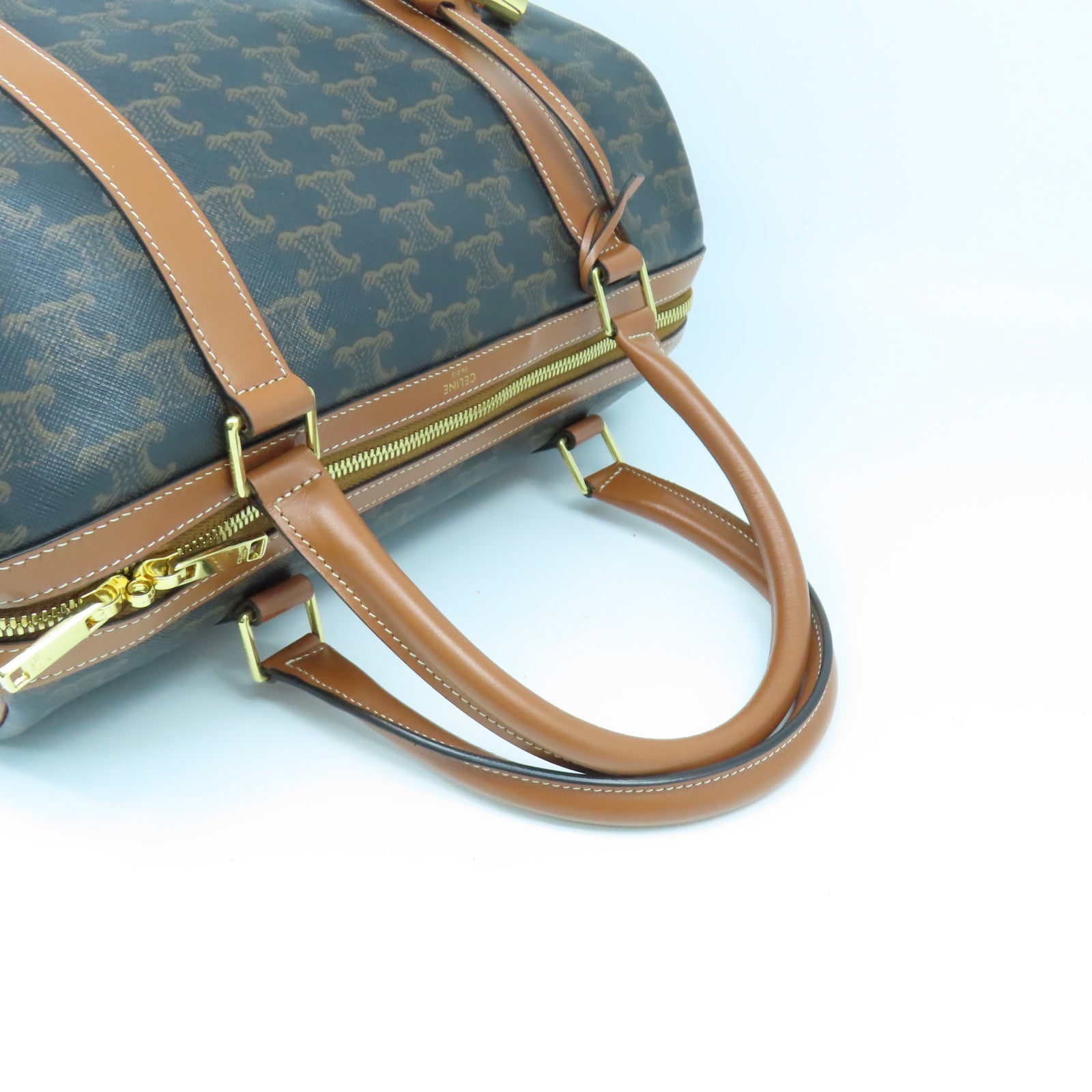 CELINE 塗層帆布Boston Bag Medium金扣手挽肩背兩用袋啡色
