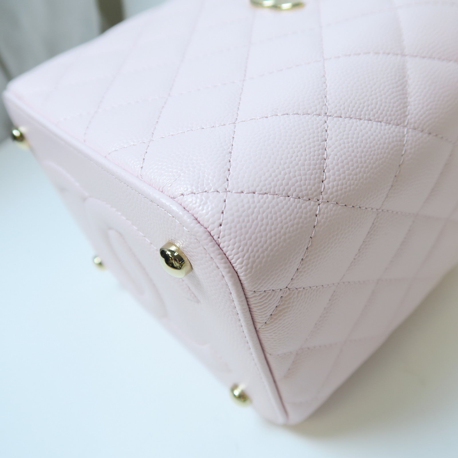 CHANEL 菱格Caviar皮革Shoulder Bag金扣手挽肩背兩用袋粉紅色