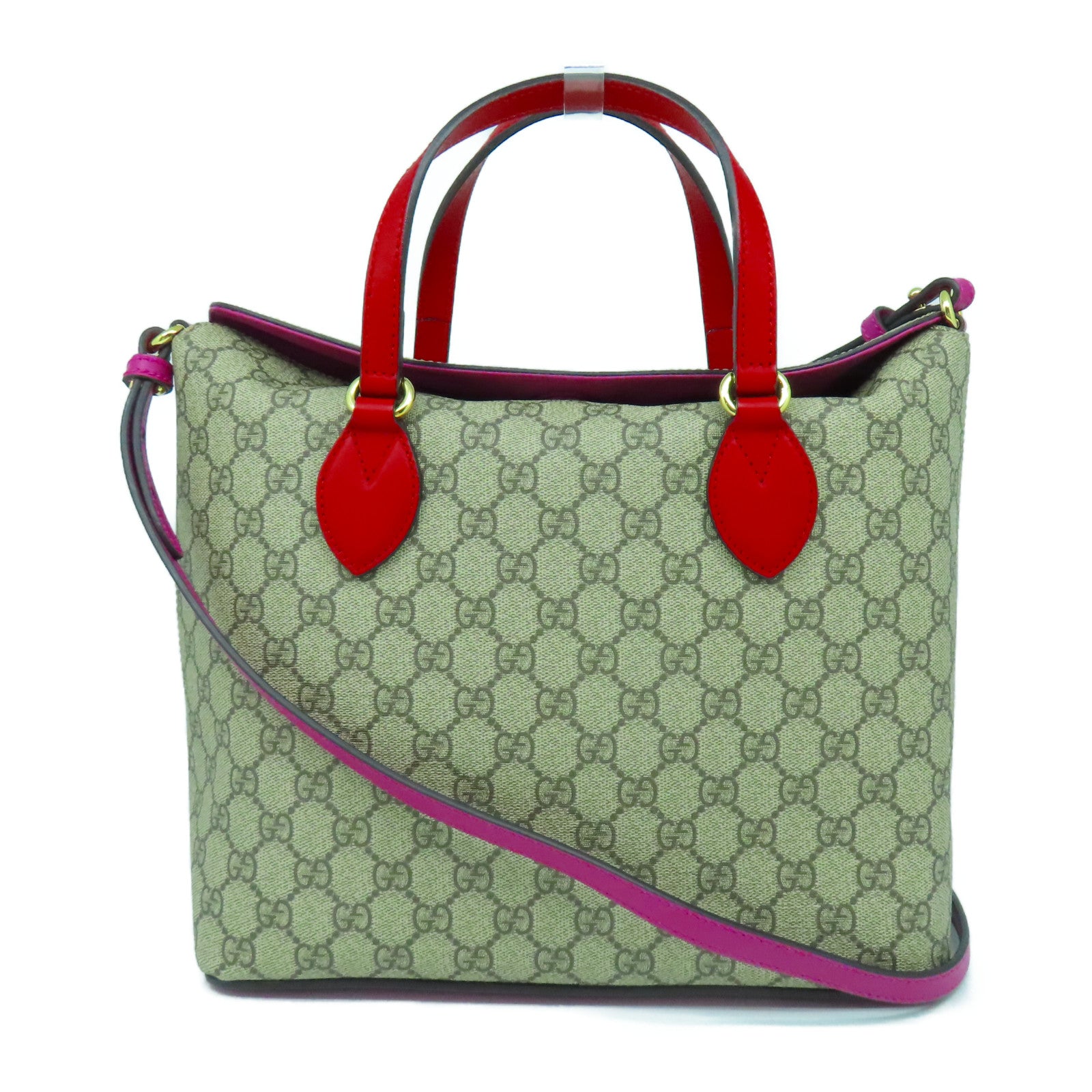 GUCCI 塗層帆布Shoulder Bag金扣手挽肩背兩用袋啡色/紅色/紫色