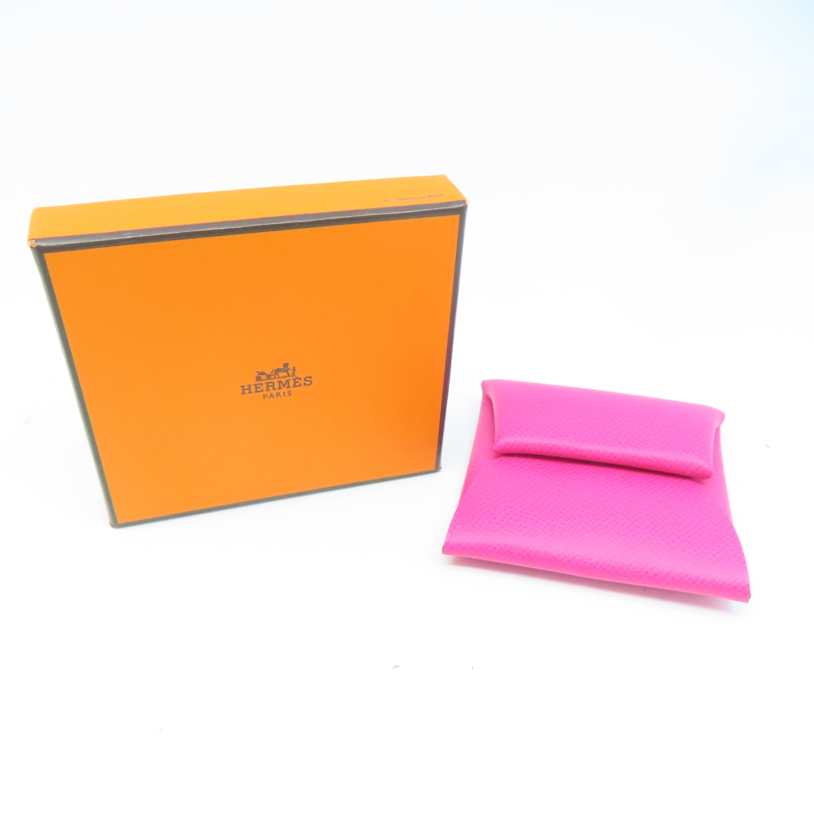 HERMES Epsom皮革Bastia銀扣零錢包粉紅色