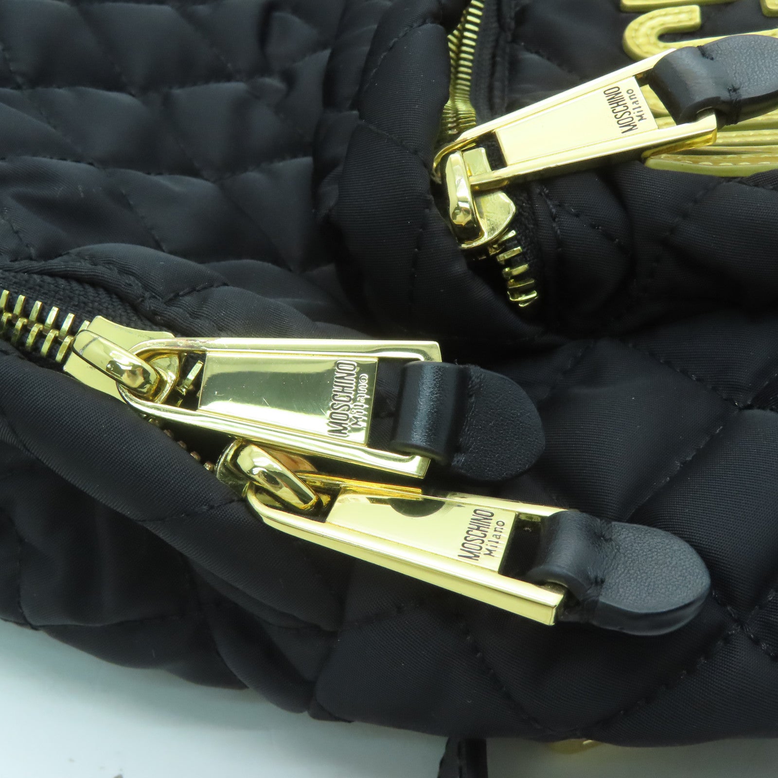 MOSCHINO Rhombus Nylon Backpack Gold Buckle Backpack Black