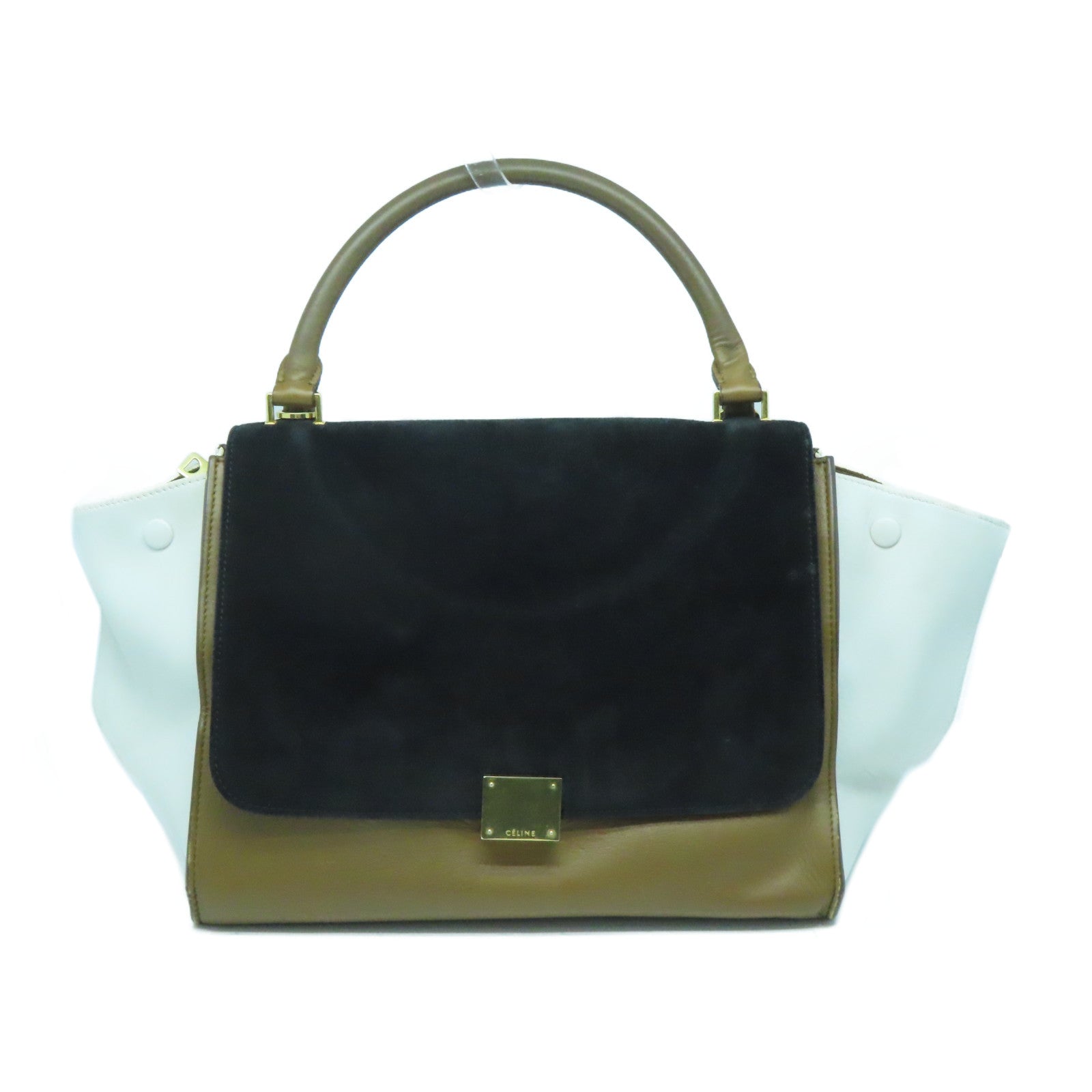CELINE 牛皮皮革Shoulder Bag金扣肩背袋白色啡色