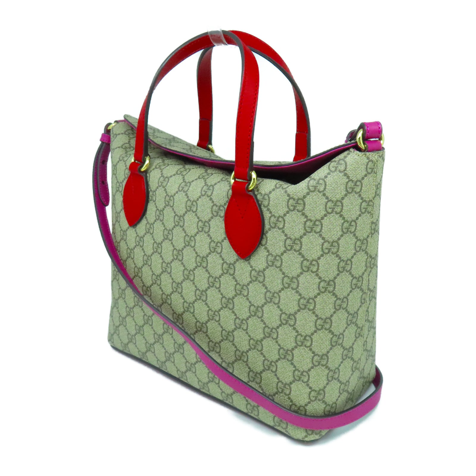 GUCCI 塗層帆布Shoulder Bag金扣手挽肩背兩用袋啡色/紅色/紫色