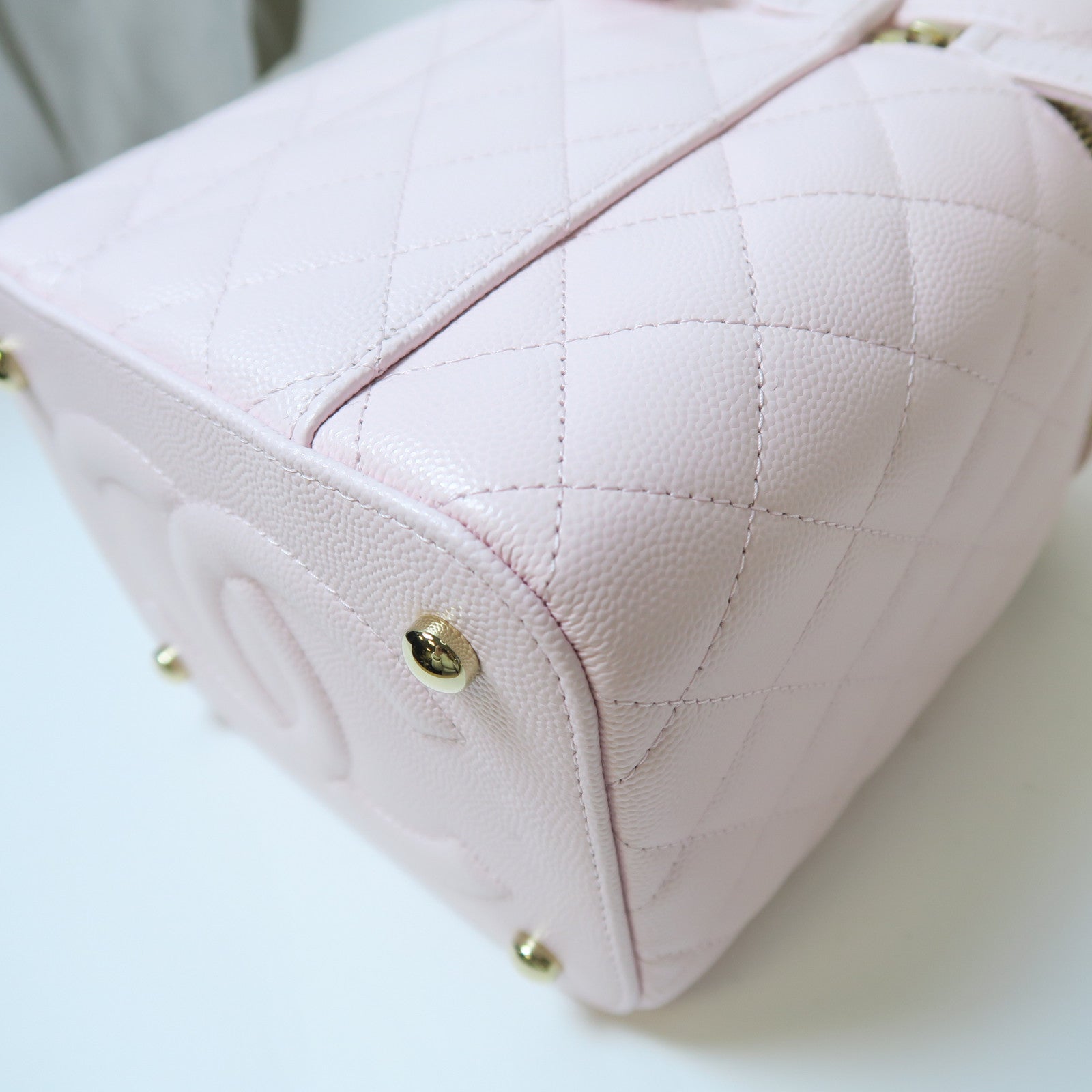 CHANEL 菱格Caviar皮革Shoulder Bag金扣手挽肩背兩用袋粉紅色