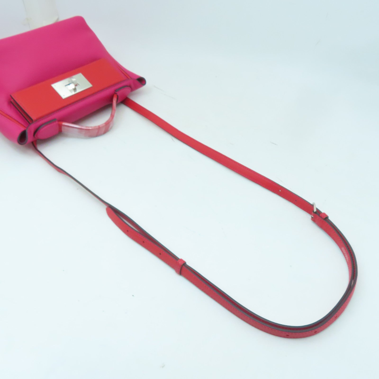 HERMES Evercolor皮革Mini 24/24銀扣手挽肩背兩用袋紅色/粉紅色