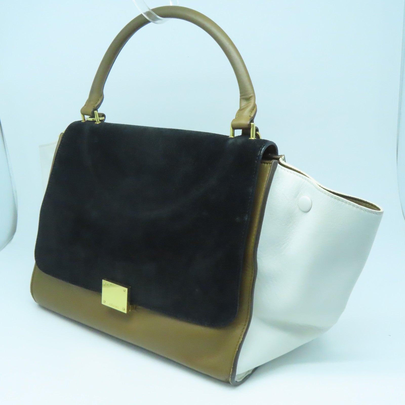 CELINE 牛皮皮革Shoulder Bag金扣肩背袋白色啡色