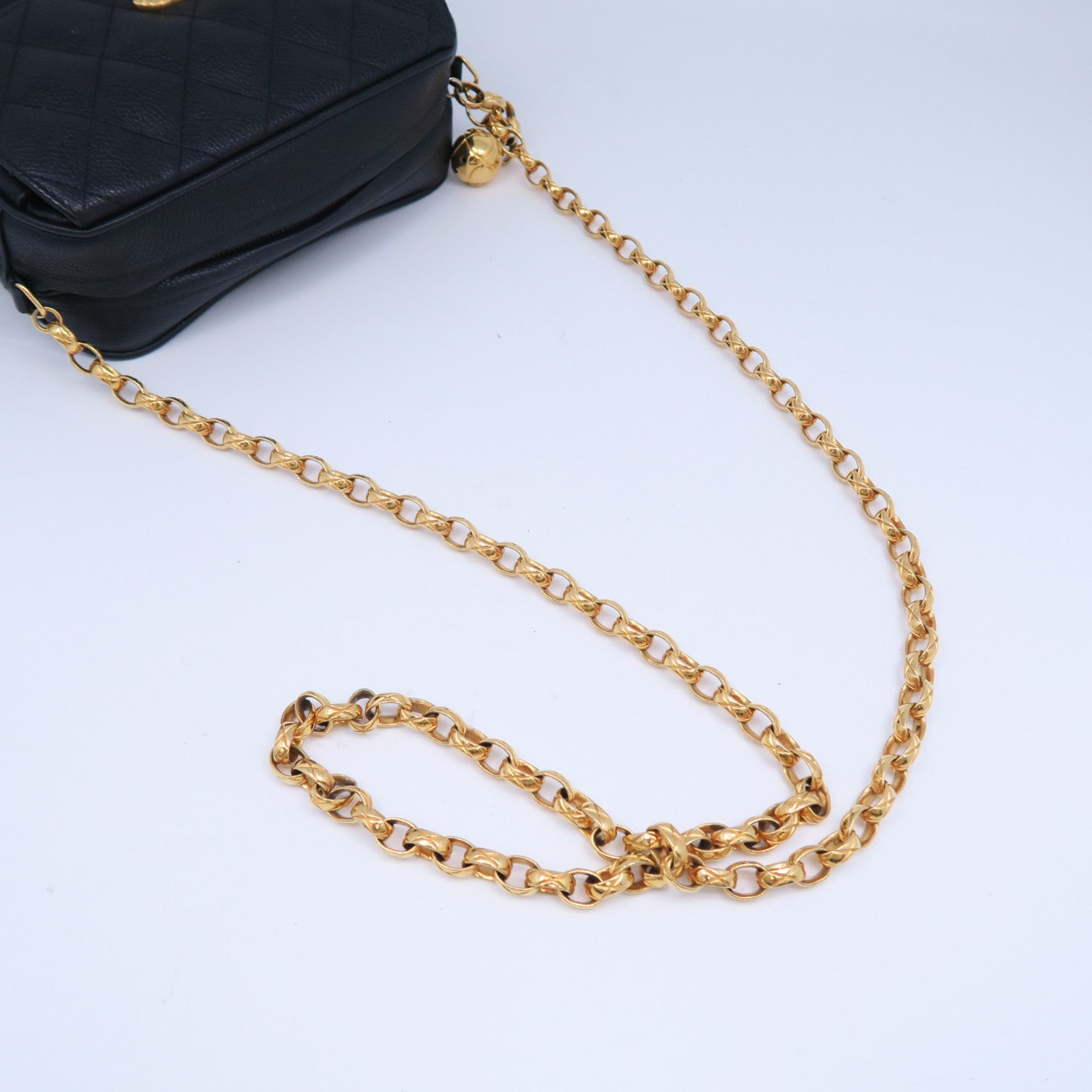 CHANEL 菱格牛皮皮革Chain Shoulder Bag金扣鏈帶肩背袋黑色