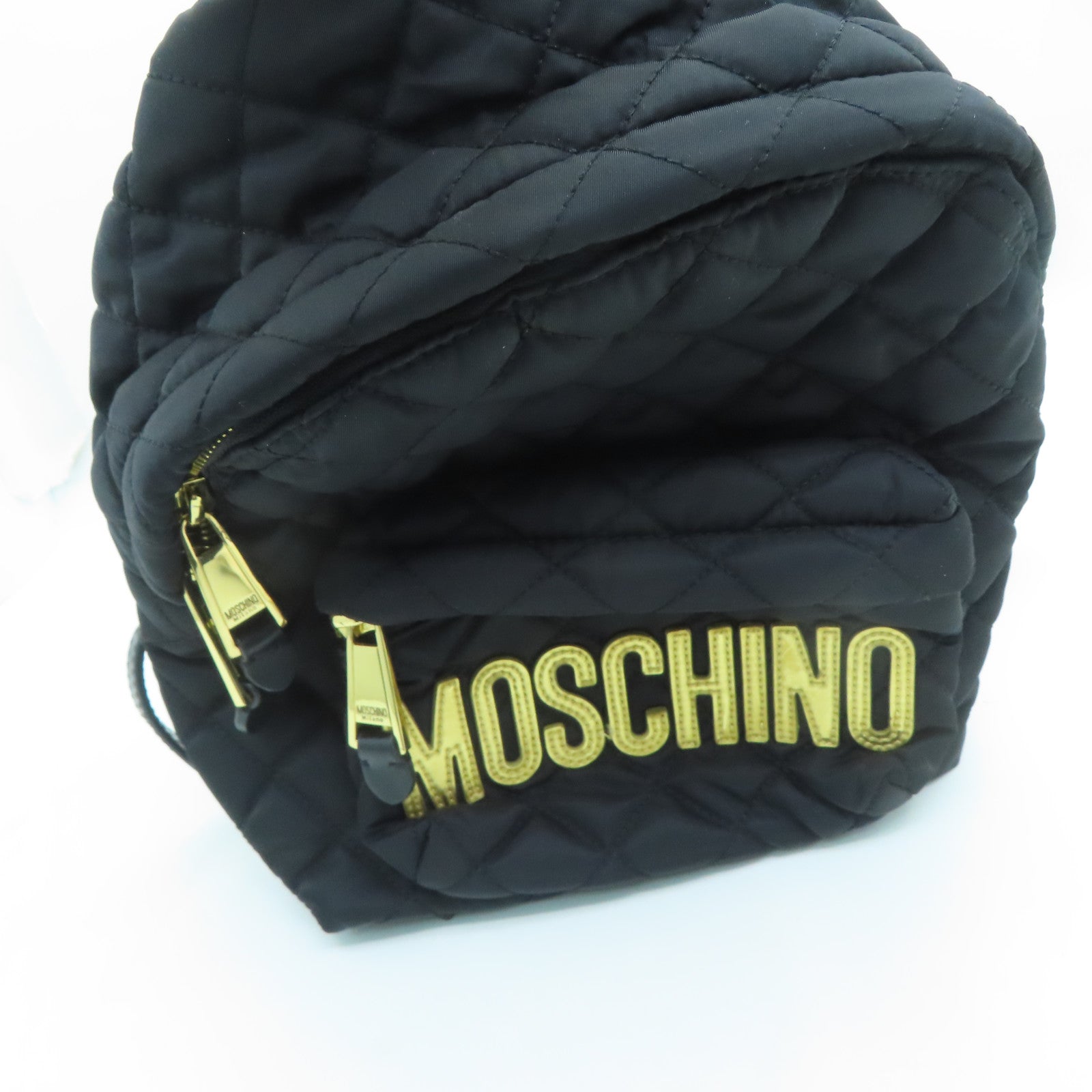 MOSCHINO Rhombus Nylon Backpack Gold Buckle Backpack Black