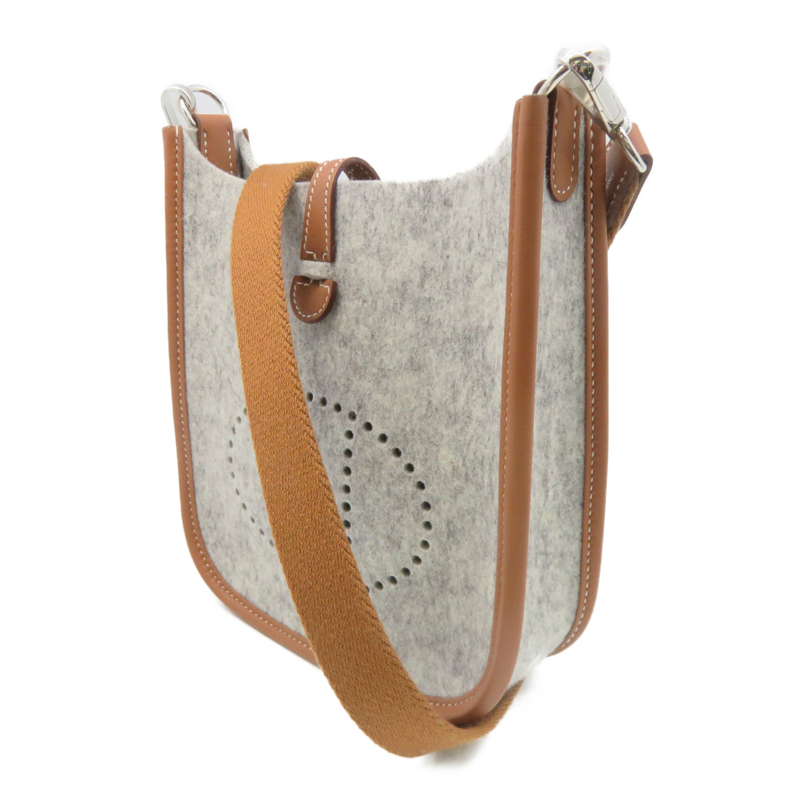 HERMES Swift皮革/羊毛銀扣肩背袋Shoulder Bag灰色啡色