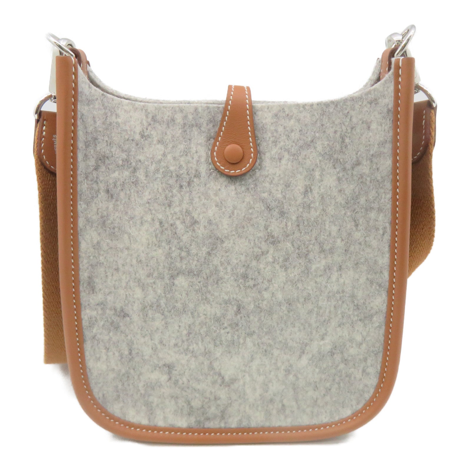 HERMES Swift皮革/羊毛銀扣肩背袋Shoulder Bag灰色啡色