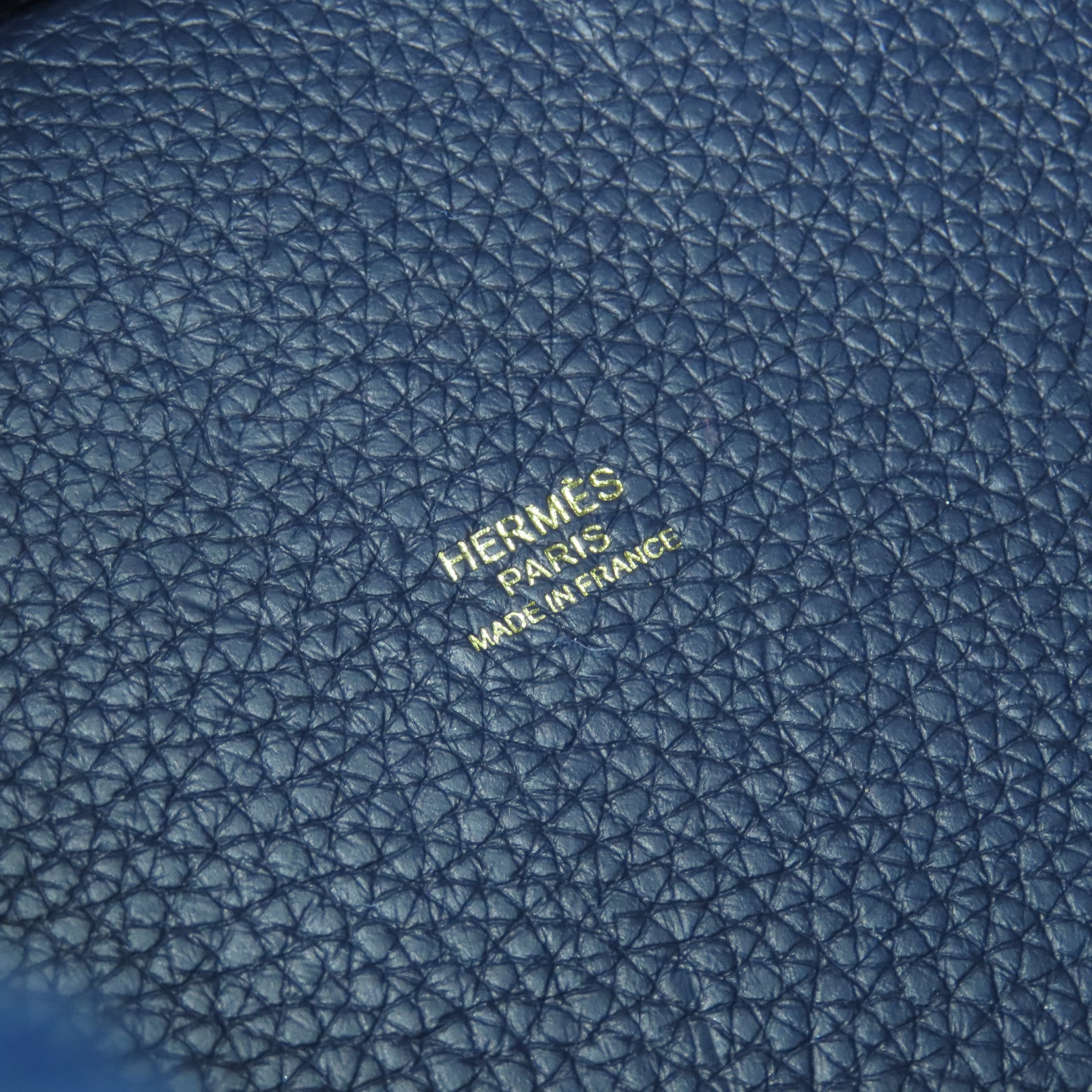 HERMES Clemence皮革Picotin PM金扣手挽袋深藍色