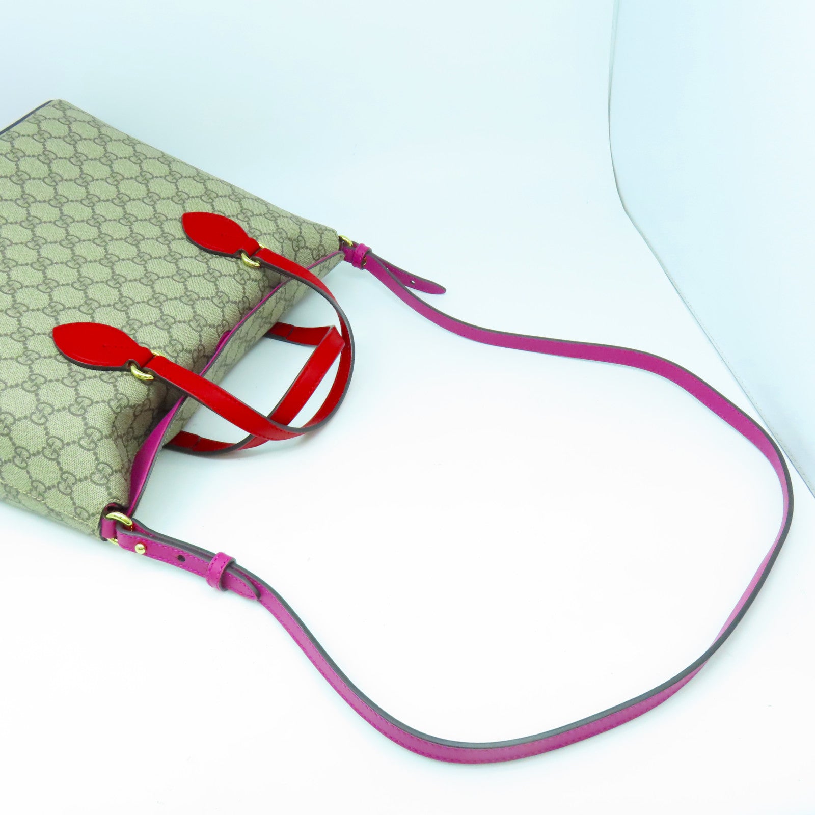 GUCCI 塗層帆布Shoulder Bag金扣手挽肩背兩用袋啡色/紅色/紫色