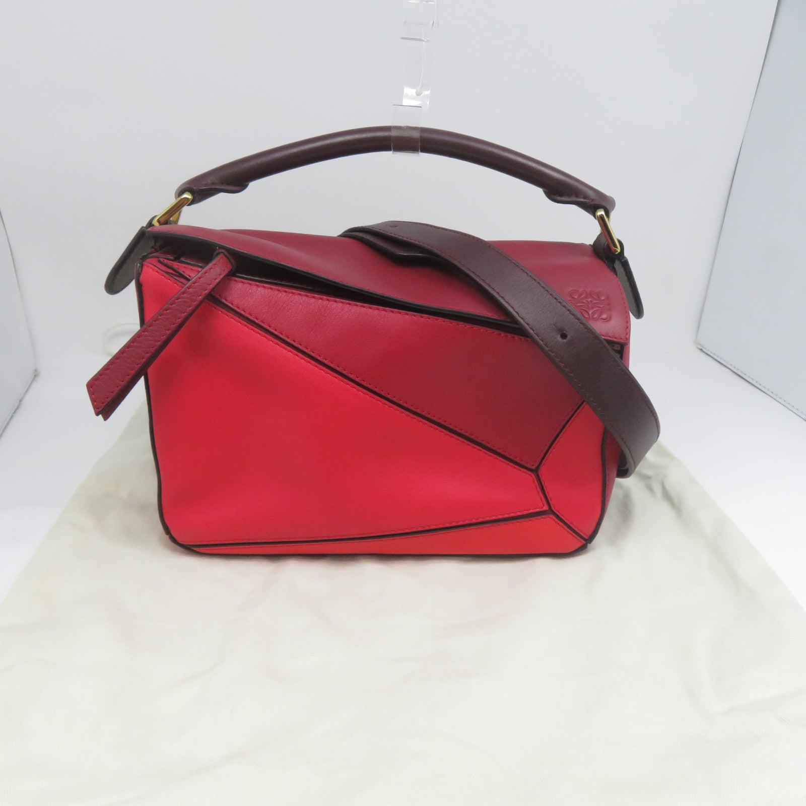 LOEWE 牛皮皮革Puzzle金扣手挽肩背兩用袋紅色