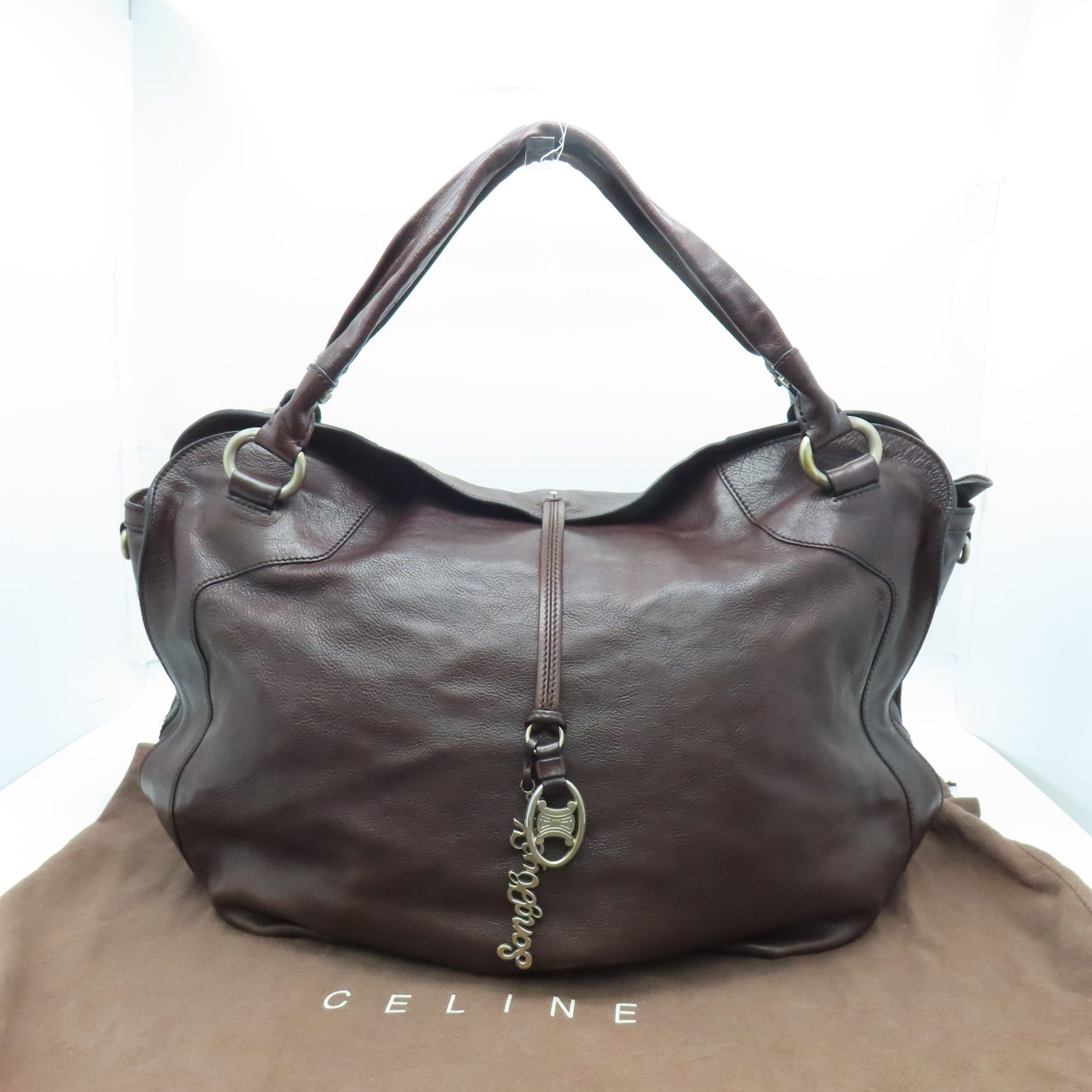 CELINE 牛皮皮革Snoy Hye Kyo For Celine銀扣肩背袋啡色