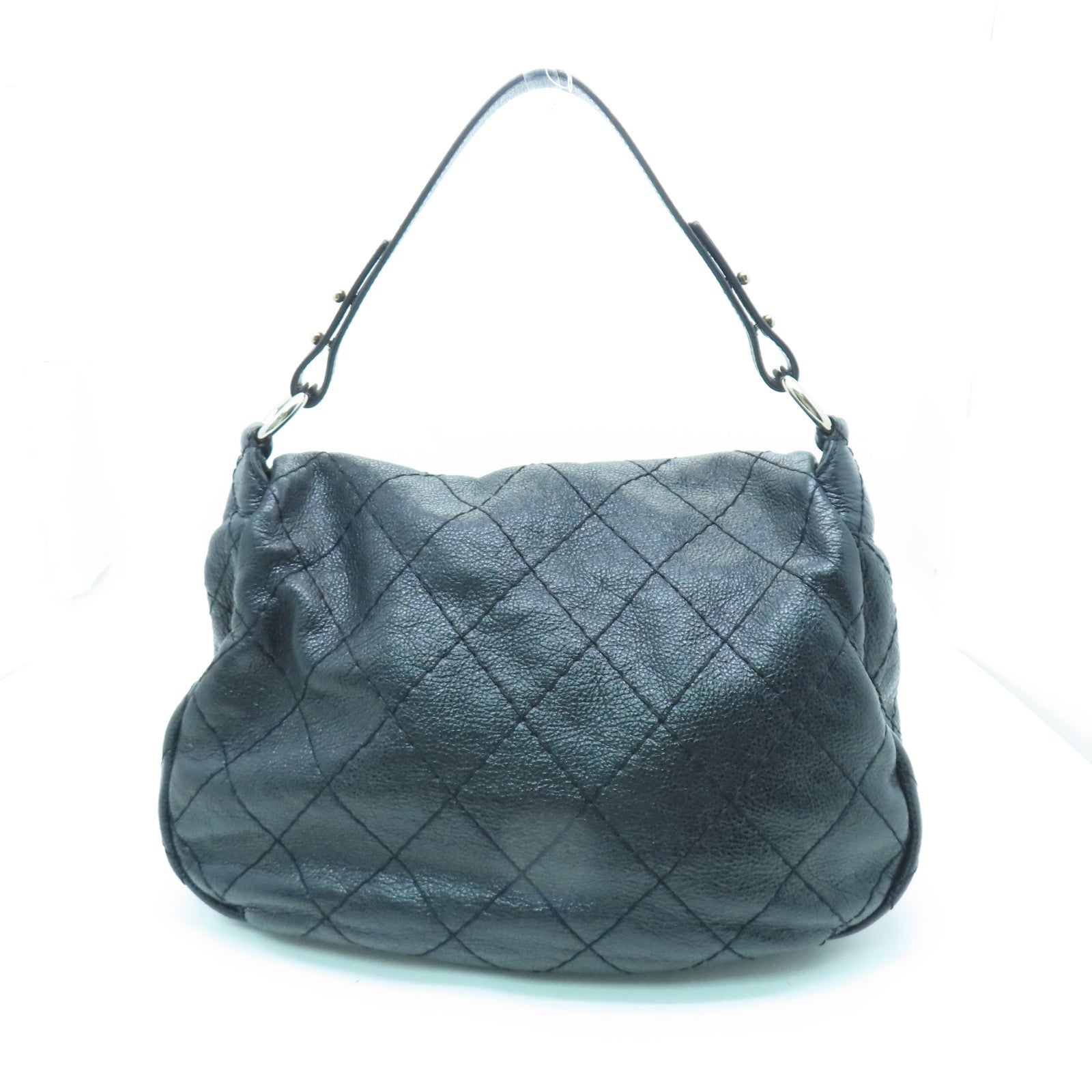 CHANEL diamond leather leather Totebag silver buckle shoulder bag black