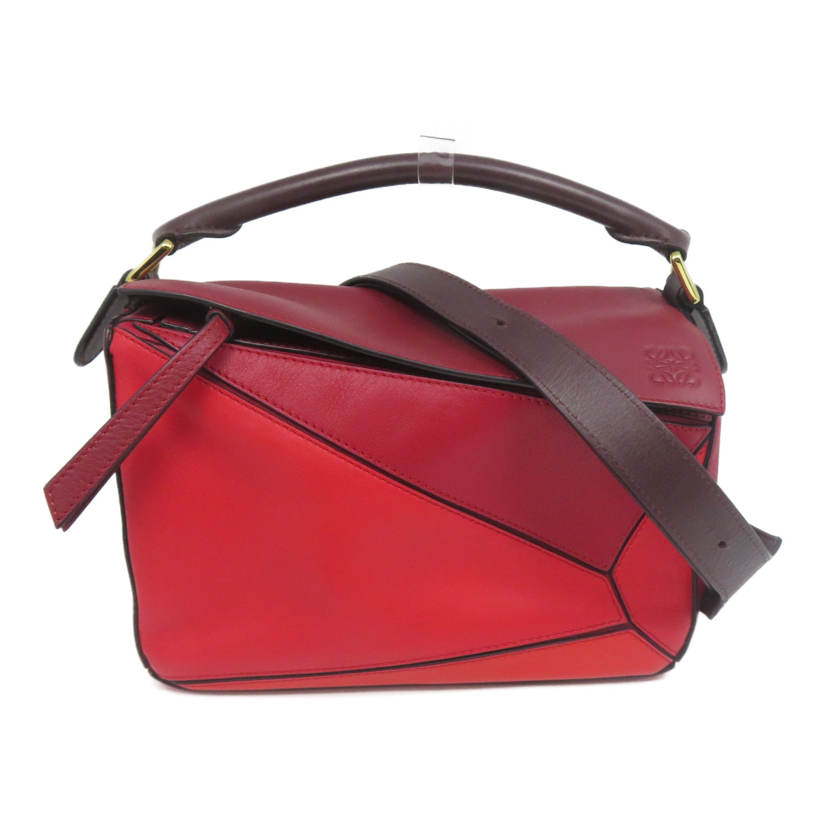 LOEWE 牛皮皮革Puzzle金扣手挽肩背兩用袋紅色