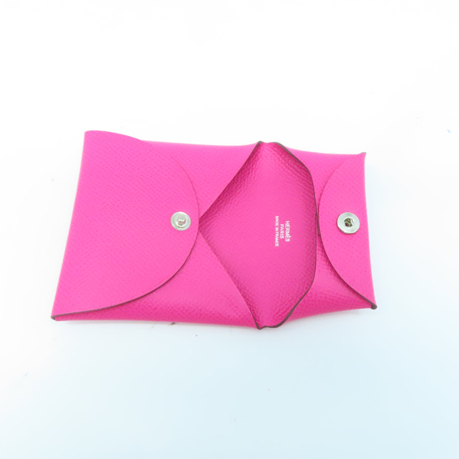 HERMES Epsom皮革Bastia銀扣零錢包粉紅色