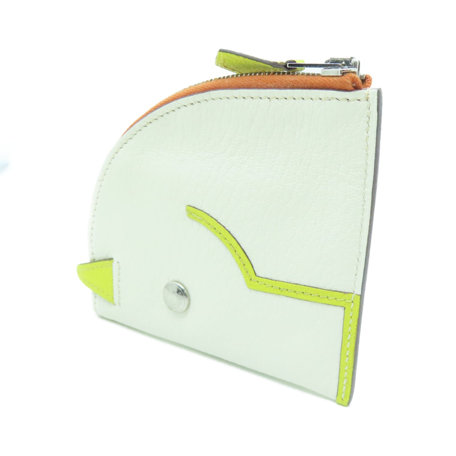 HERMES Chevre Leather Paddock Change Purse Silver Buckle Coin Purse Beige