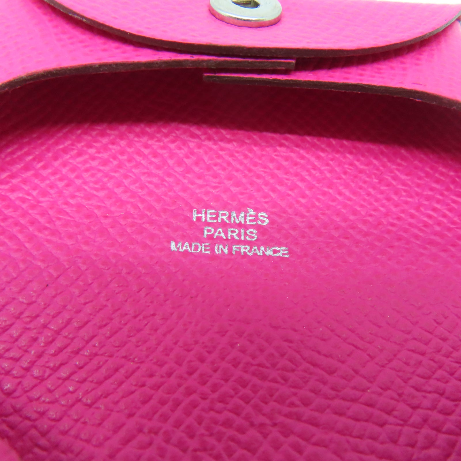 HERMES Epsom皮革Bastia銀扣零錢包粉紅色
