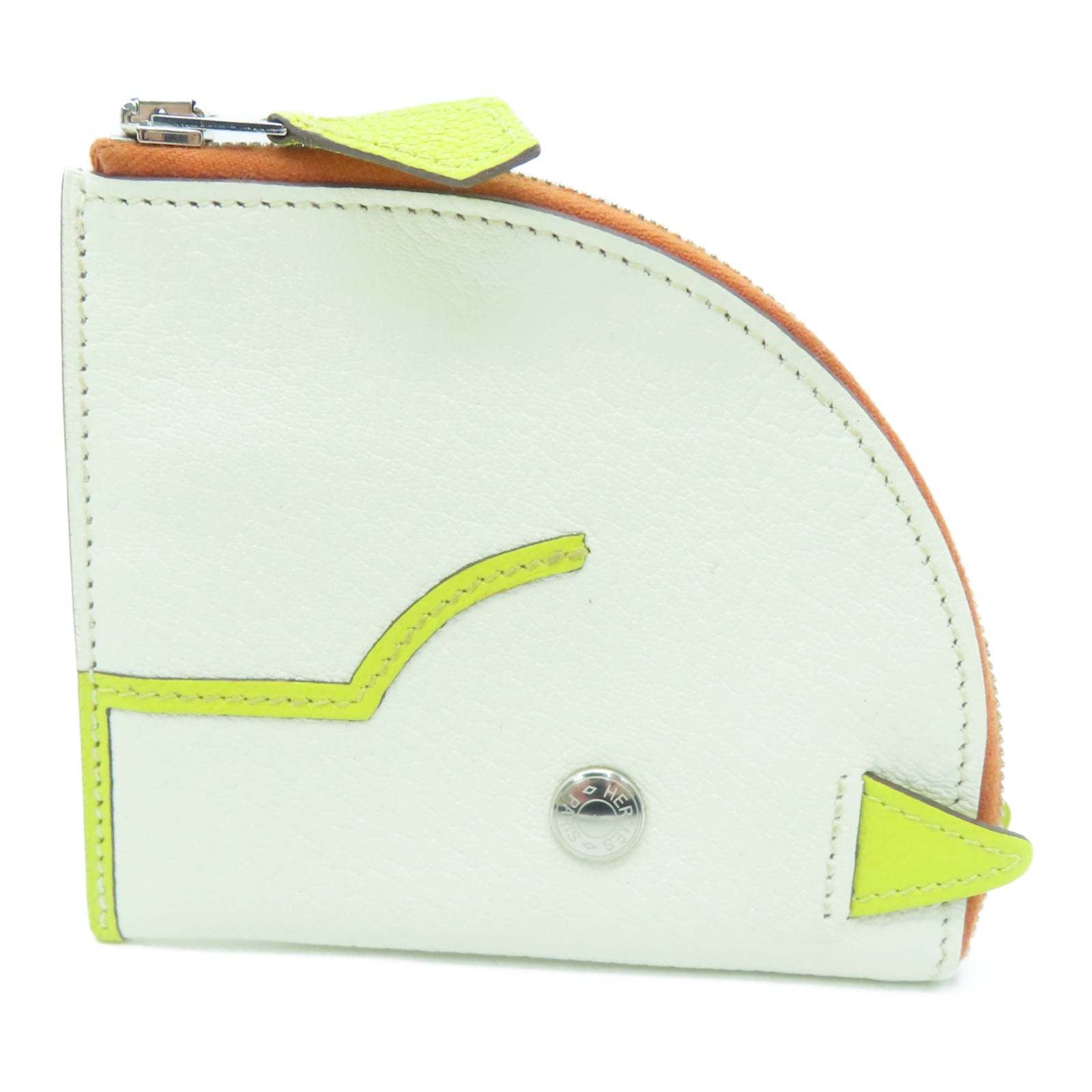 HERMES Chevre Leather Paddock Change Purse Silver Buckle Coin Purse Beige