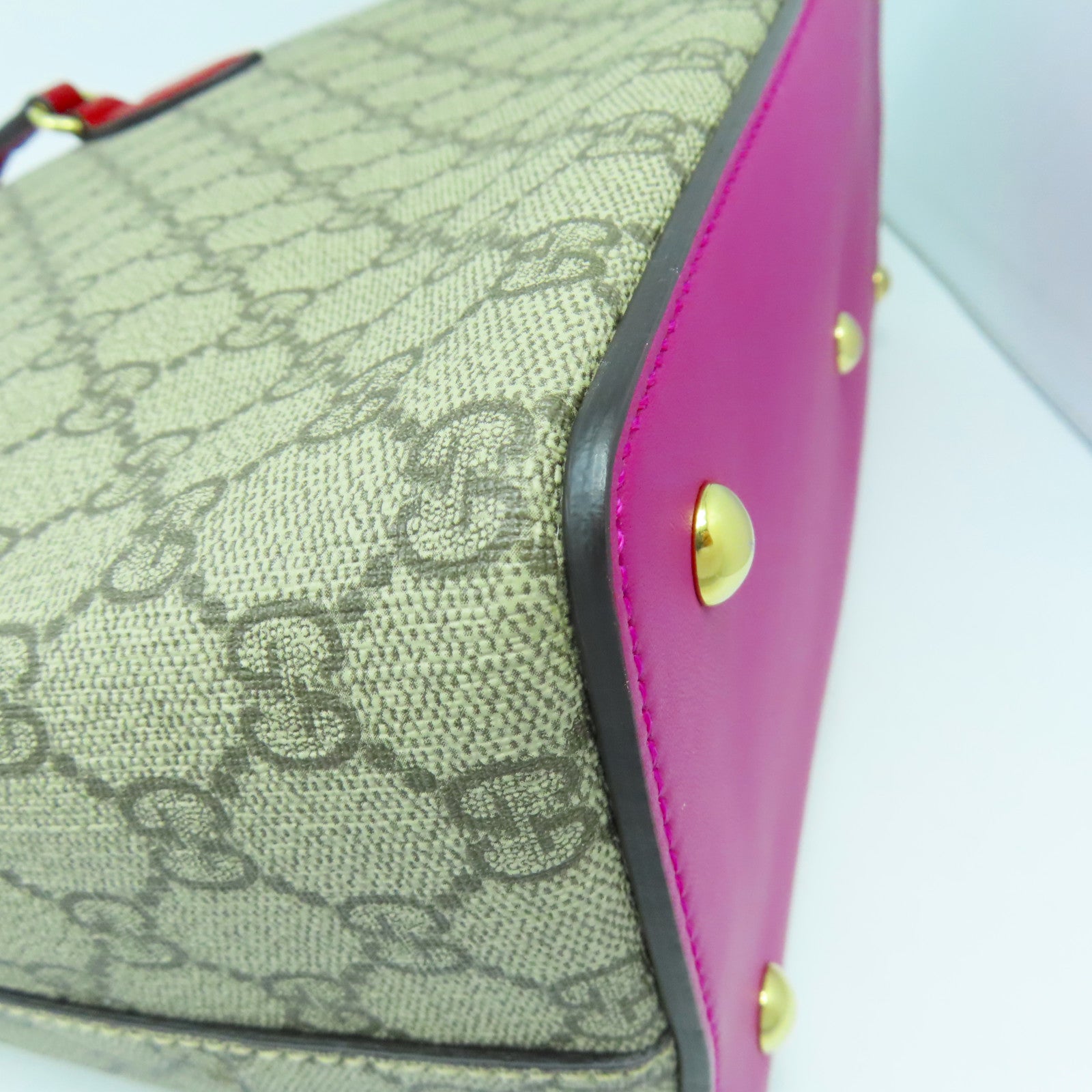GUCCI 塗層帆布Shoulder Bag金扣手挽肩背兩用袋啡色/紅色/紫色