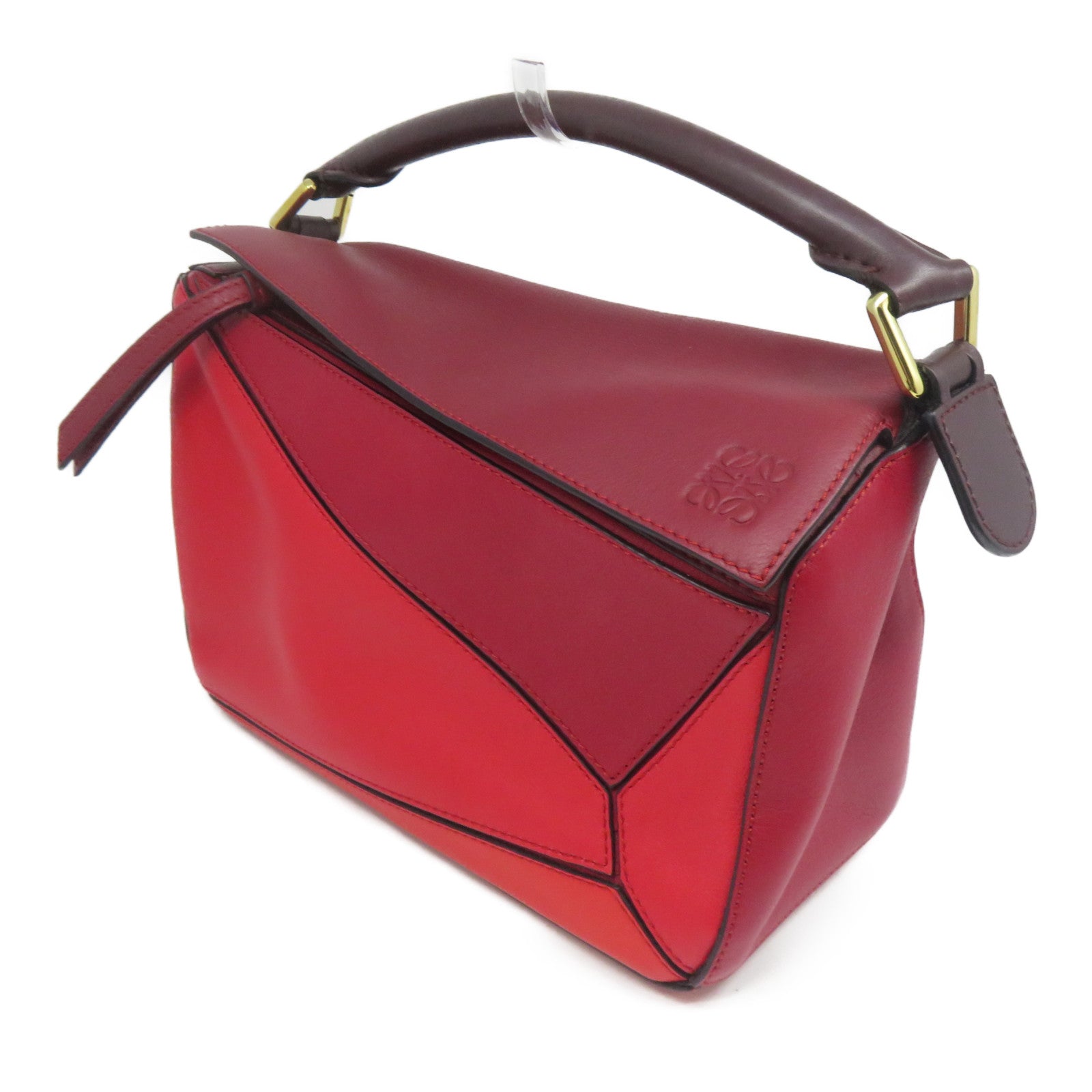 LOEWE 牛皮皮革Puzzle金扣手挽肩背兩用袋紅色