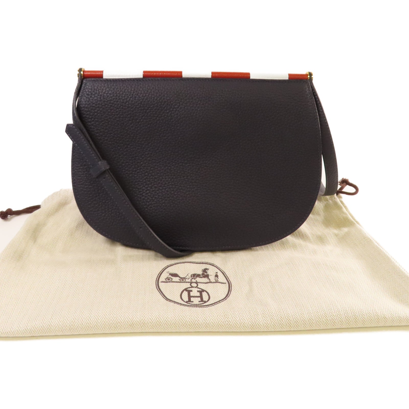 HERMES 牛皮皮革Sac Saut 25 Shoulder Bag金扣肩背袋深藍色
