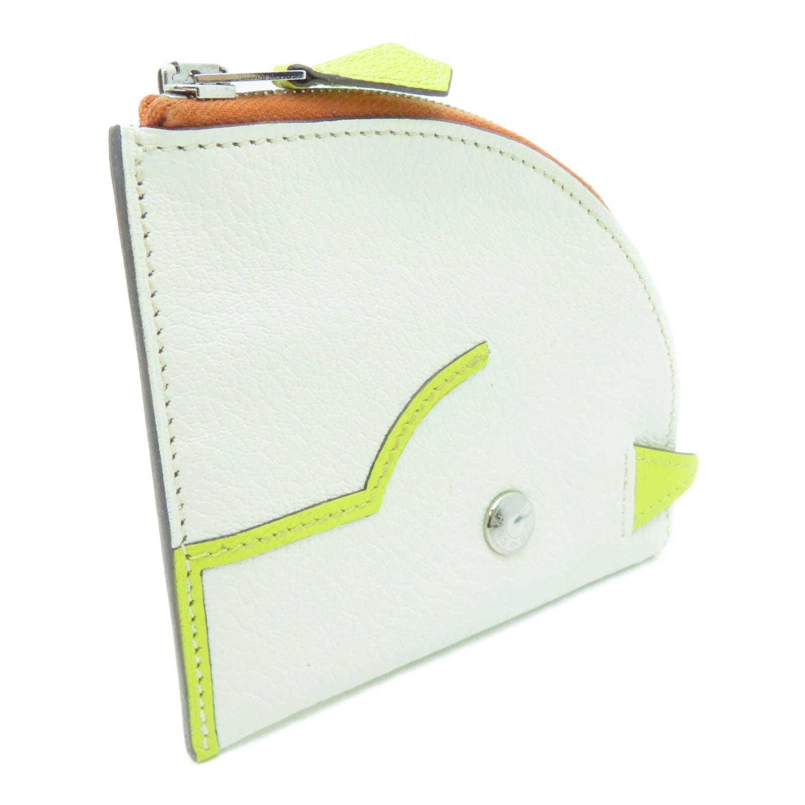 HERMES Chevre Leather Paddock Change Purse Silver Buckle Coin Purse Beige