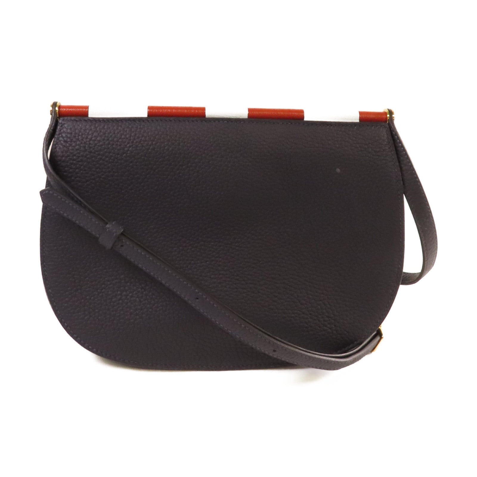 HERMES 牛皮皮革Sac Saut 25 Shoulder Bag金扣肩背袋深藍色