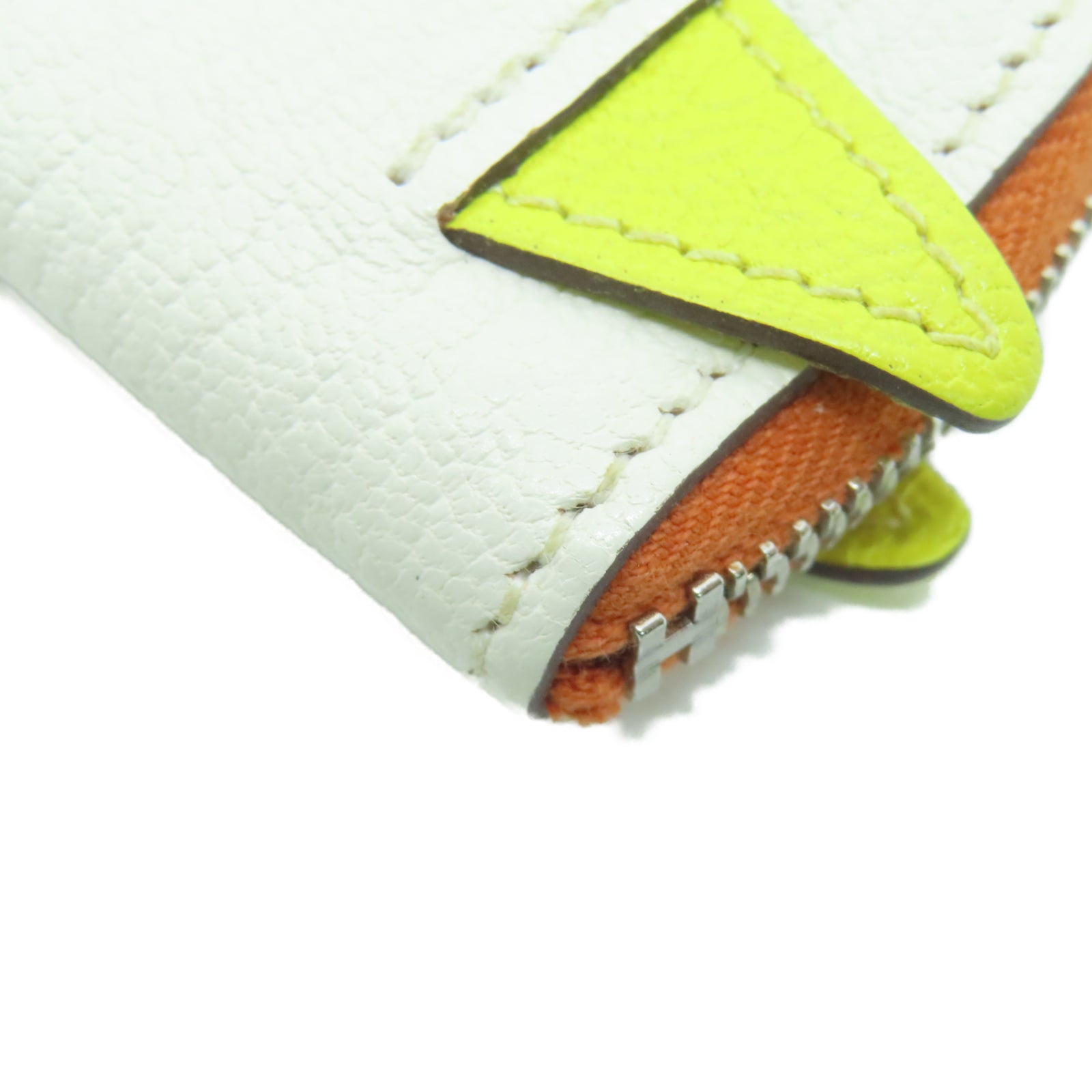 HERMES Chevre Leather Paddock Change Purse Silver Buckle Coin Purse Beige