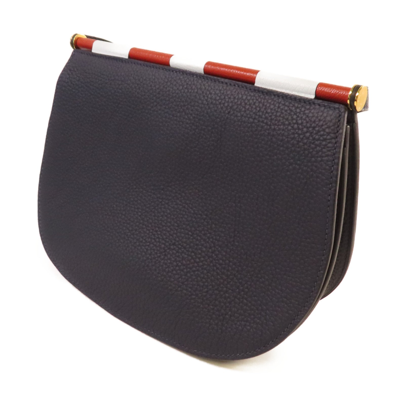HERMES 牛皮皮革Sac Saut 25 Shoulder Bag金扣肩背袋深藍色