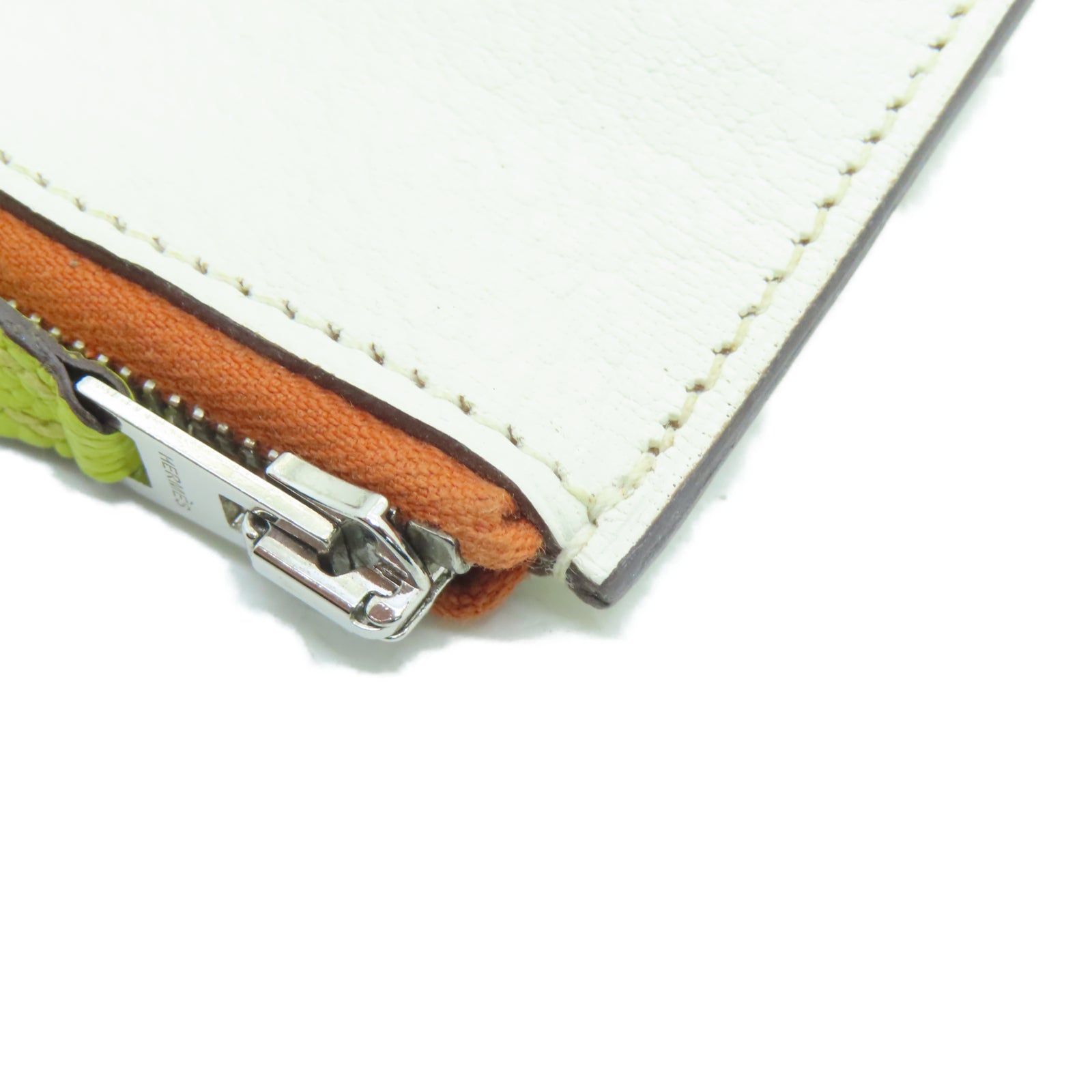 HERMES Chevre Leather Paddock Change Purse Silver Buckle Coin Purse Beige