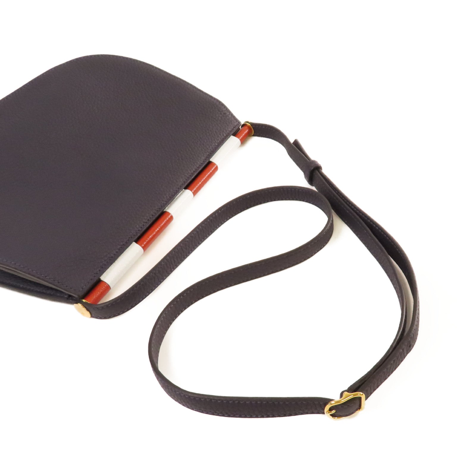 HERMES 牛皮皮革Sac Saut 25 Shoulder Bag金扣肩背袋深藍色