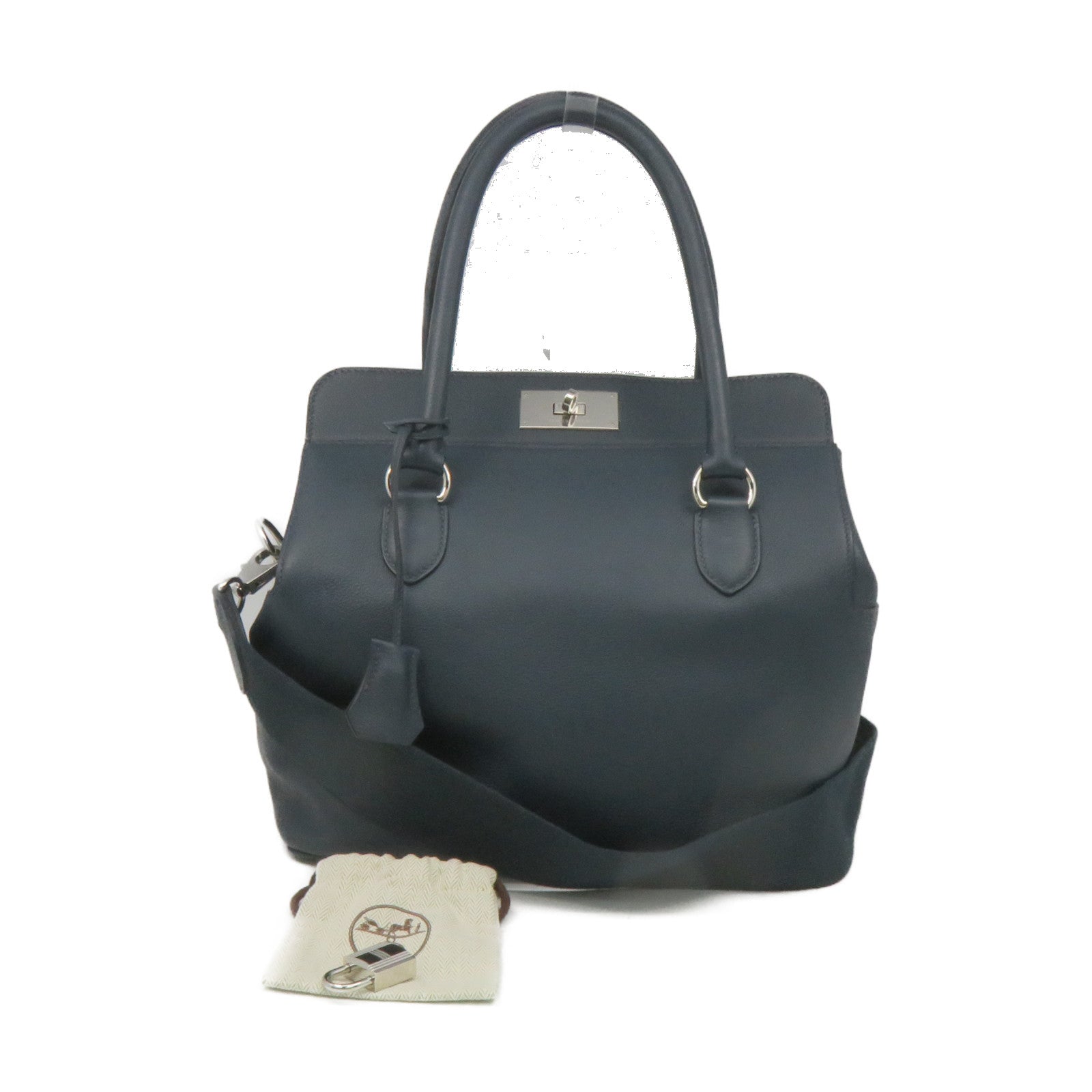 HERMES 【激減優惠】Swift皮革Tool Box 26 2Way Shoulder Bag銀扣手挽肩背兩用袋鴨子藍