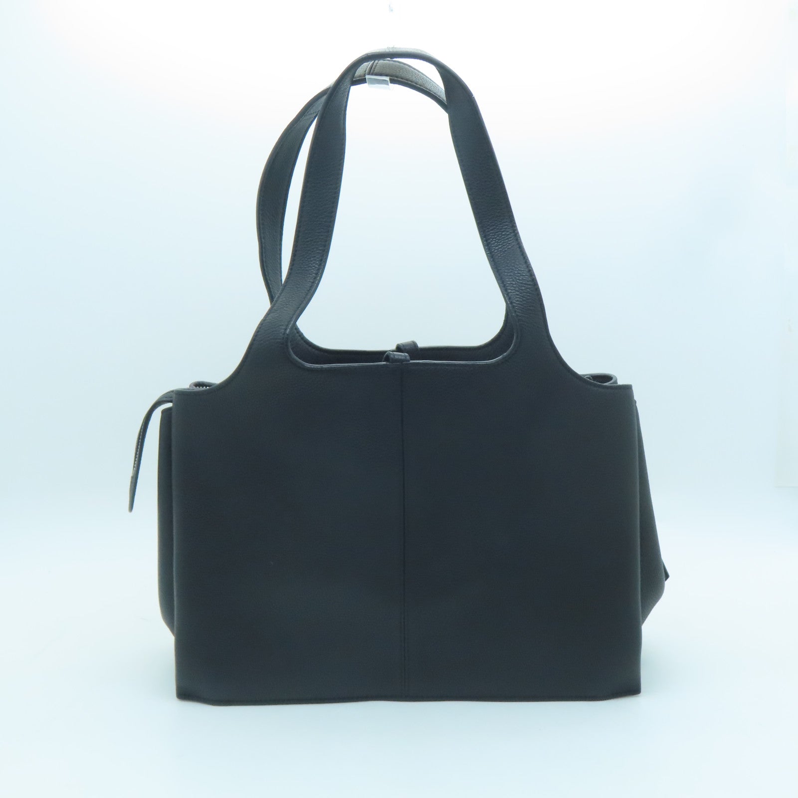 CELINE Cowhide Leather Tri-Fold Silver Buckle Handle Bag Black