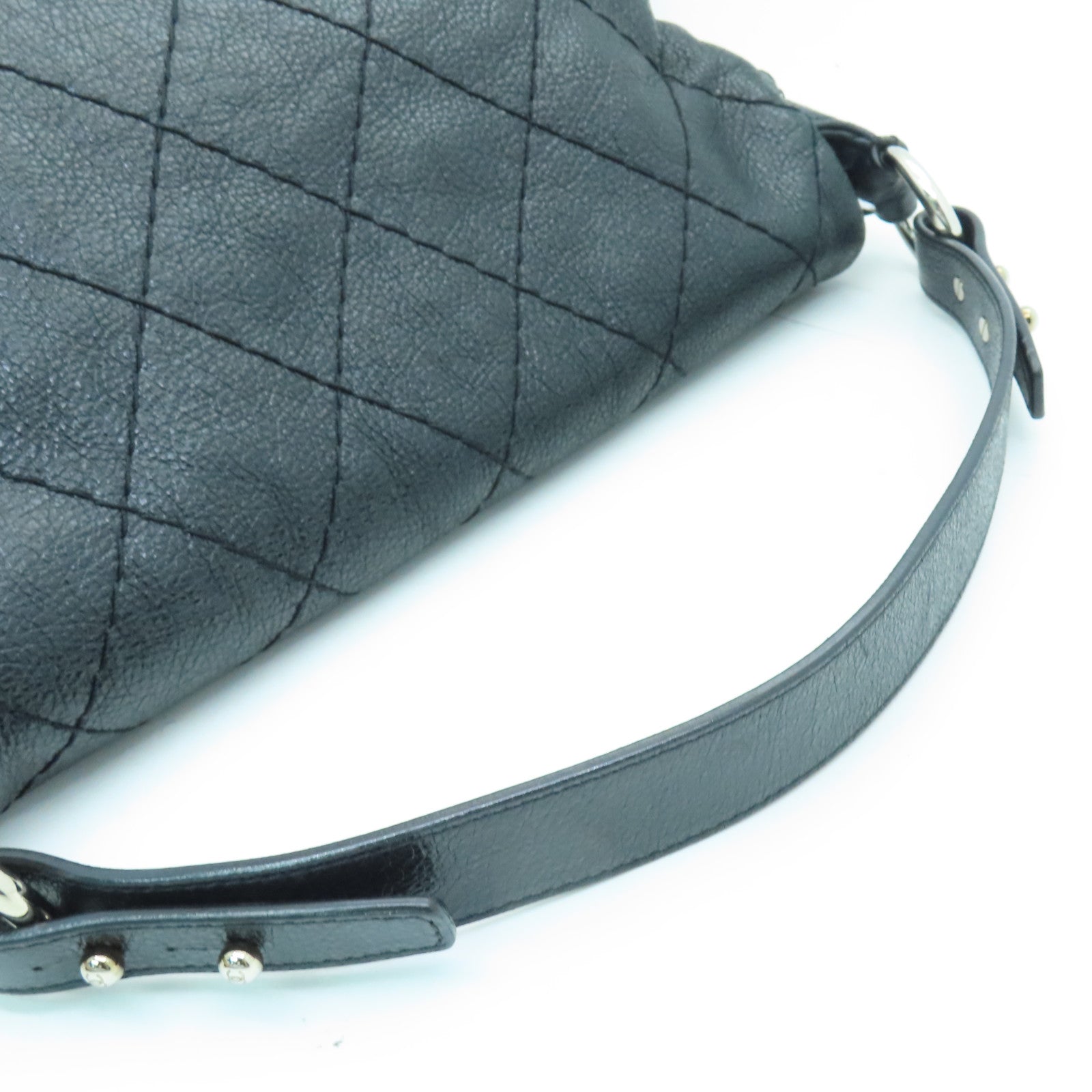CHANEL diamond leather leather Totebag silver buckle shoulder bag black
