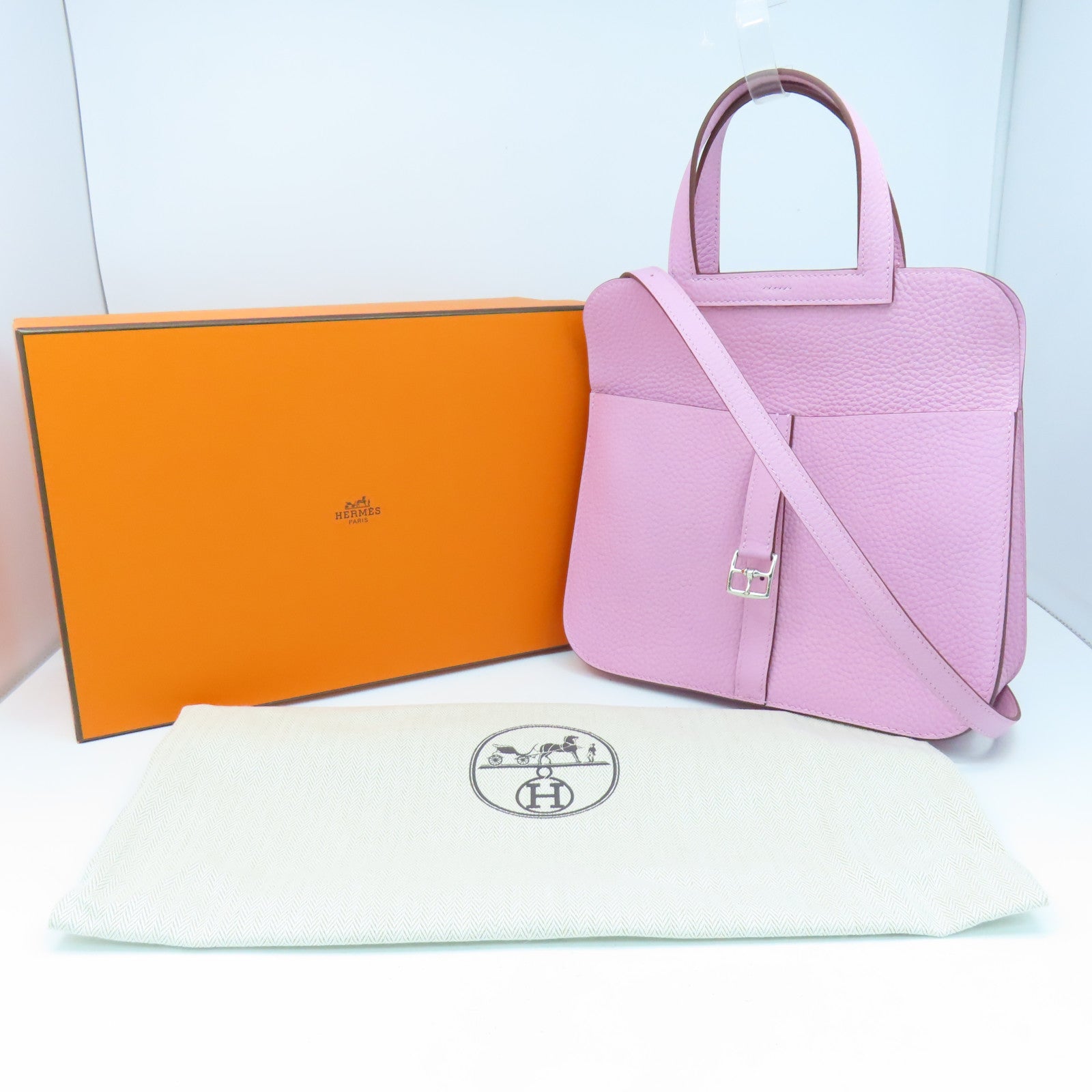 HERMES Clemence皮革Halzan 25銀扣手挽肩背兩用袋Mauve Sylvestre錦葵紫色