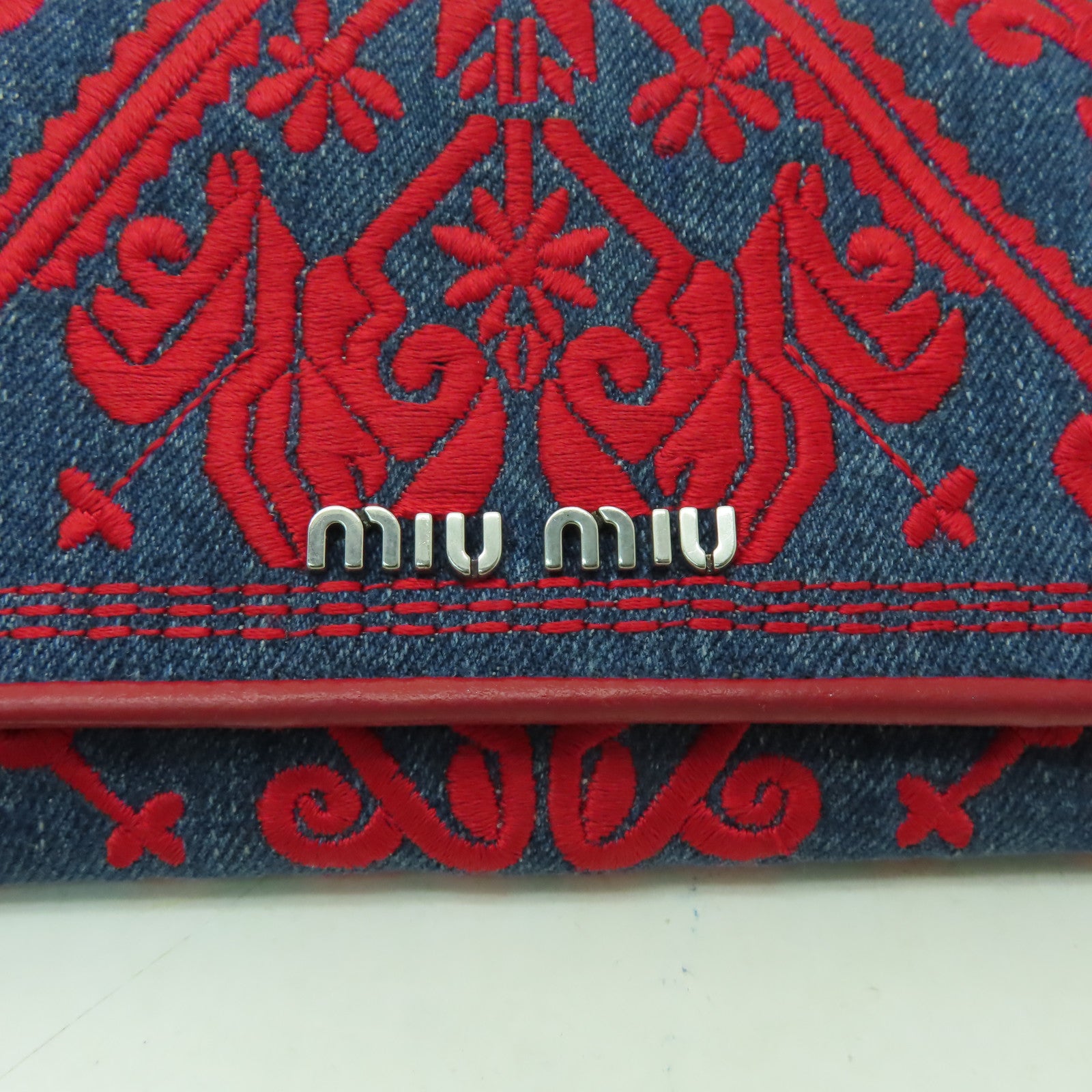 Miu Miu 帆布Long Wallet銀扣長錢包紅色/藍色