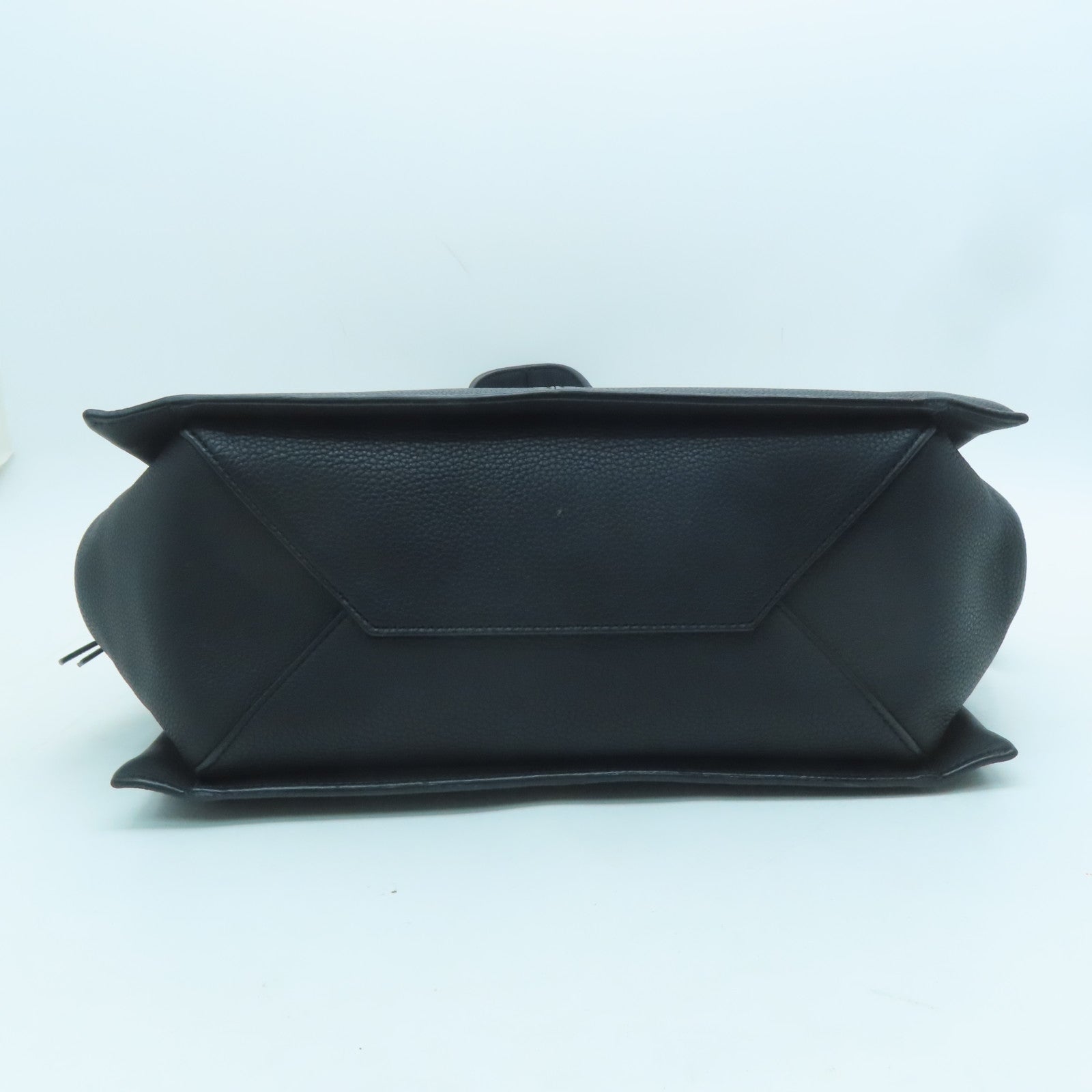 CELINE Cowhide Leather Tri-Fold Silver Buckle Handle Bag Black