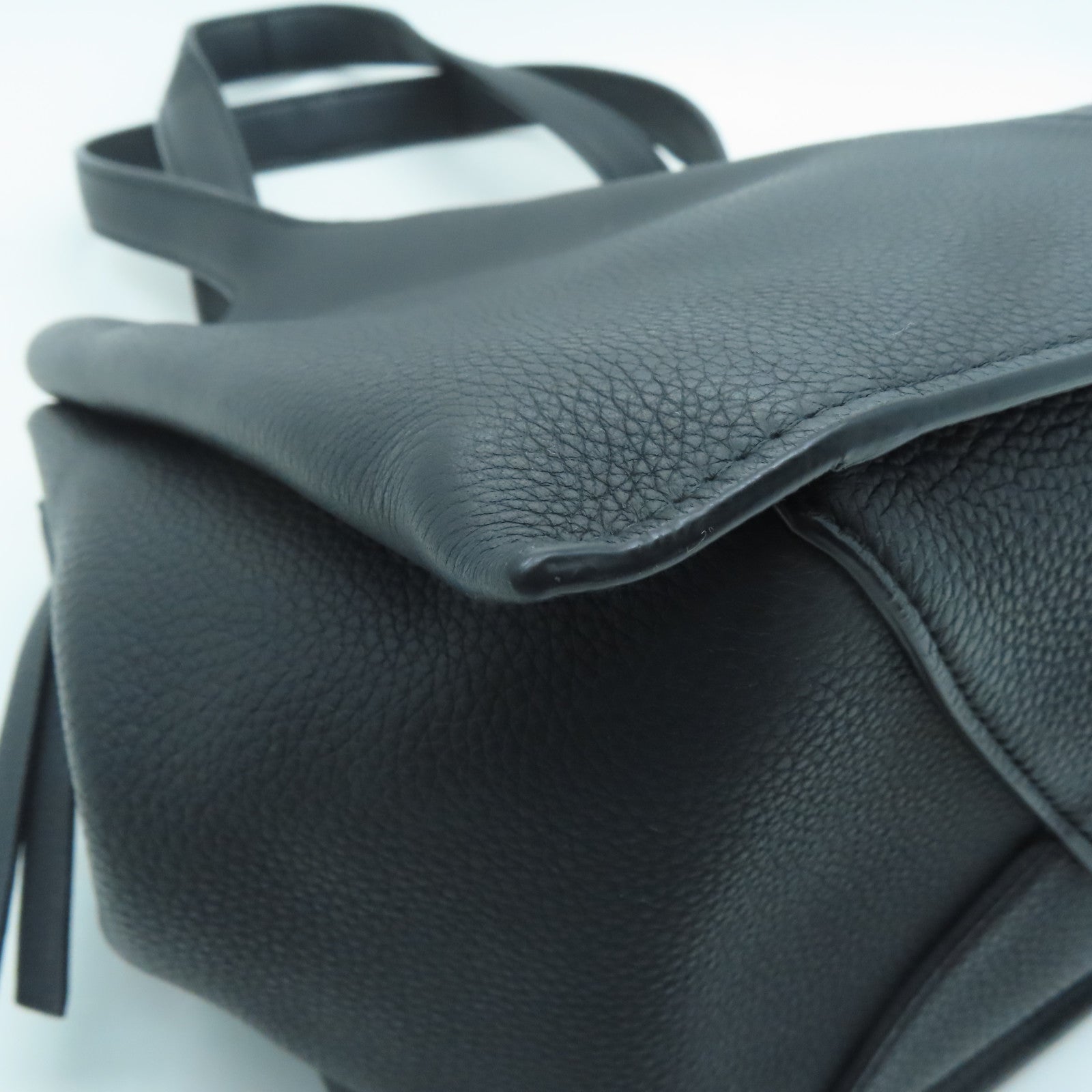 CELINE Cowhide Leather Tri-Fold Silver Buckle Handle Bag Black