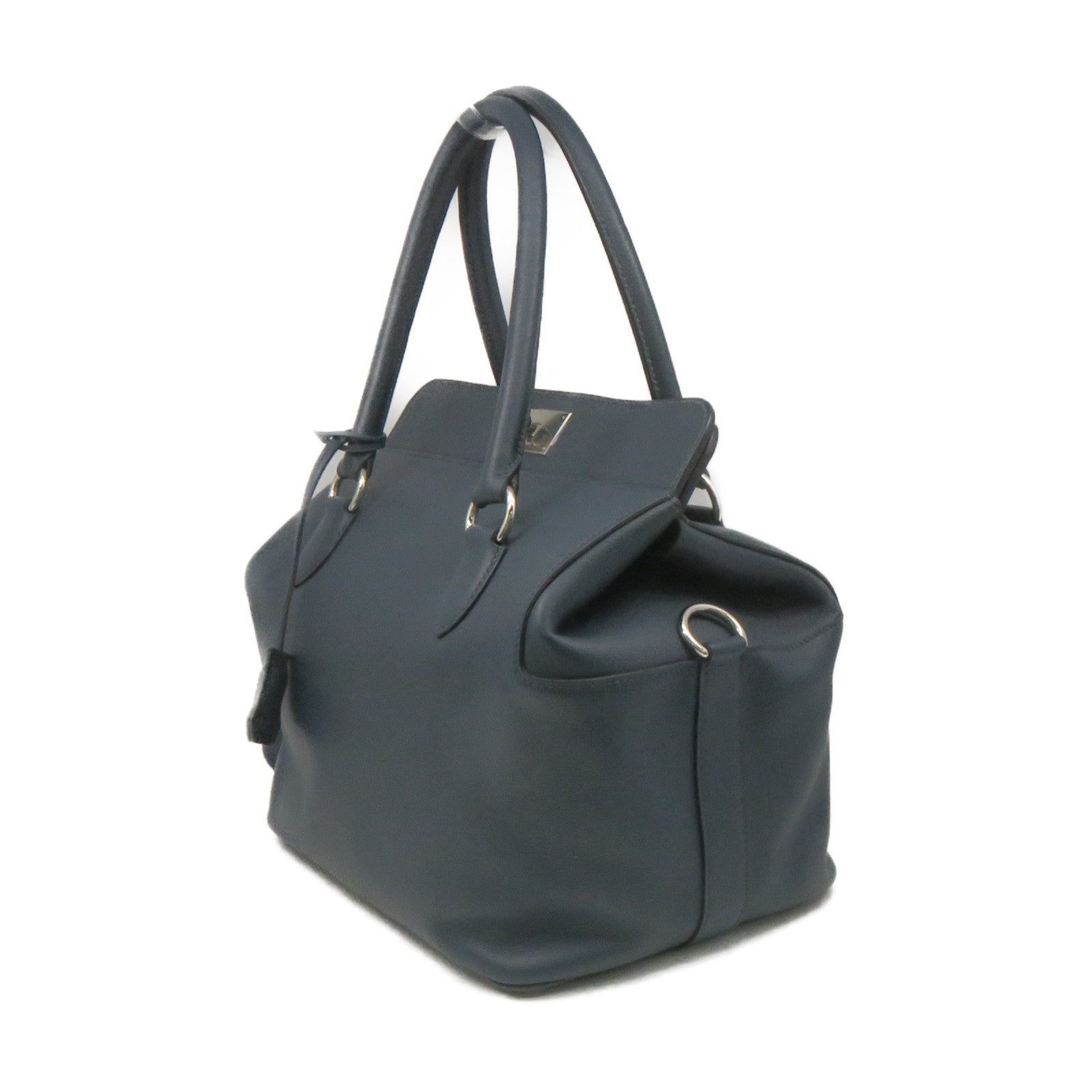 HERMES 【激減優惠】Swift皮革Tool Box 26 2Way Shoulder Bag銀扣手挽肩背兩用袋鴨子藍
