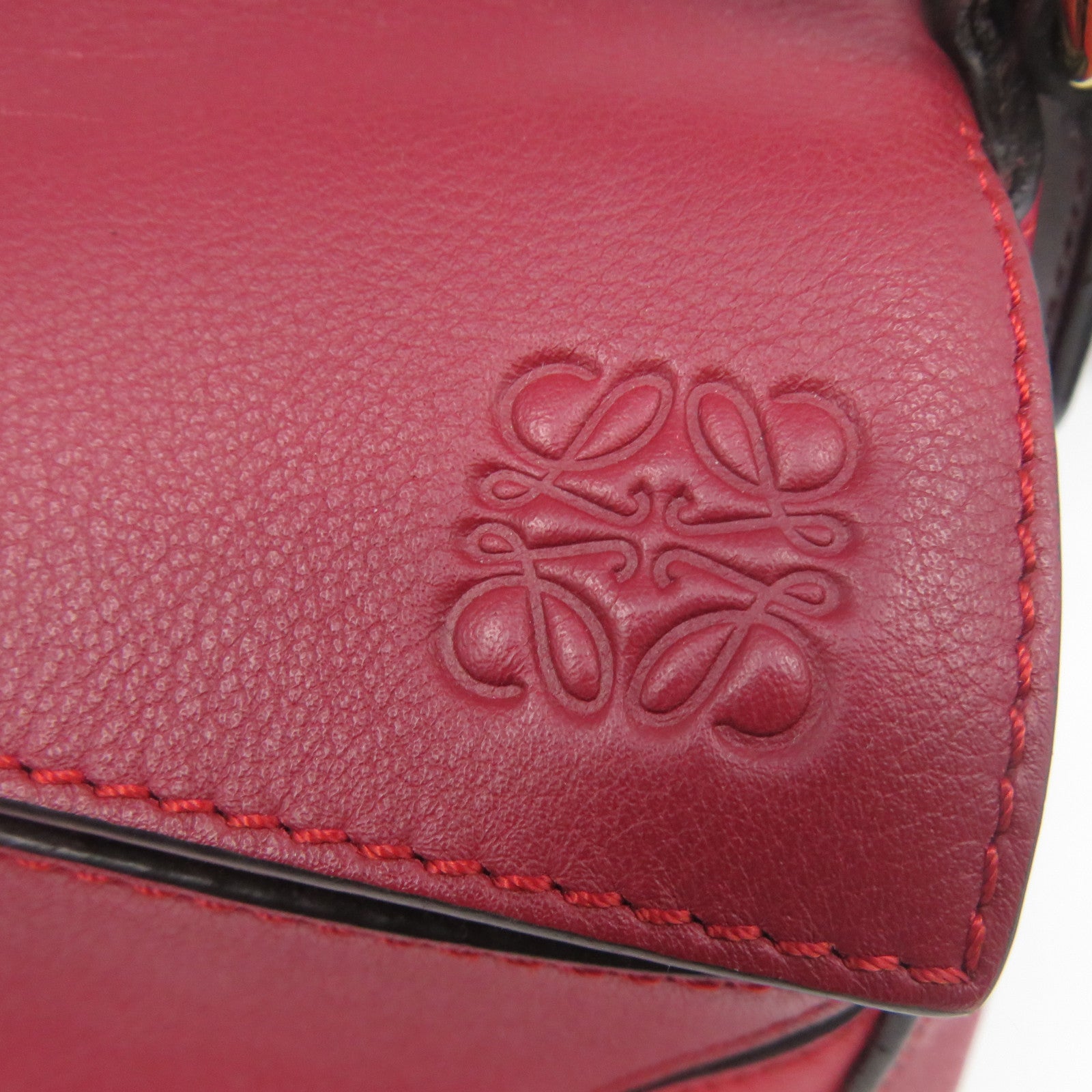 LOEWE 牛皮皮革Puzzle金扣手挽肩背兩用袋紅色