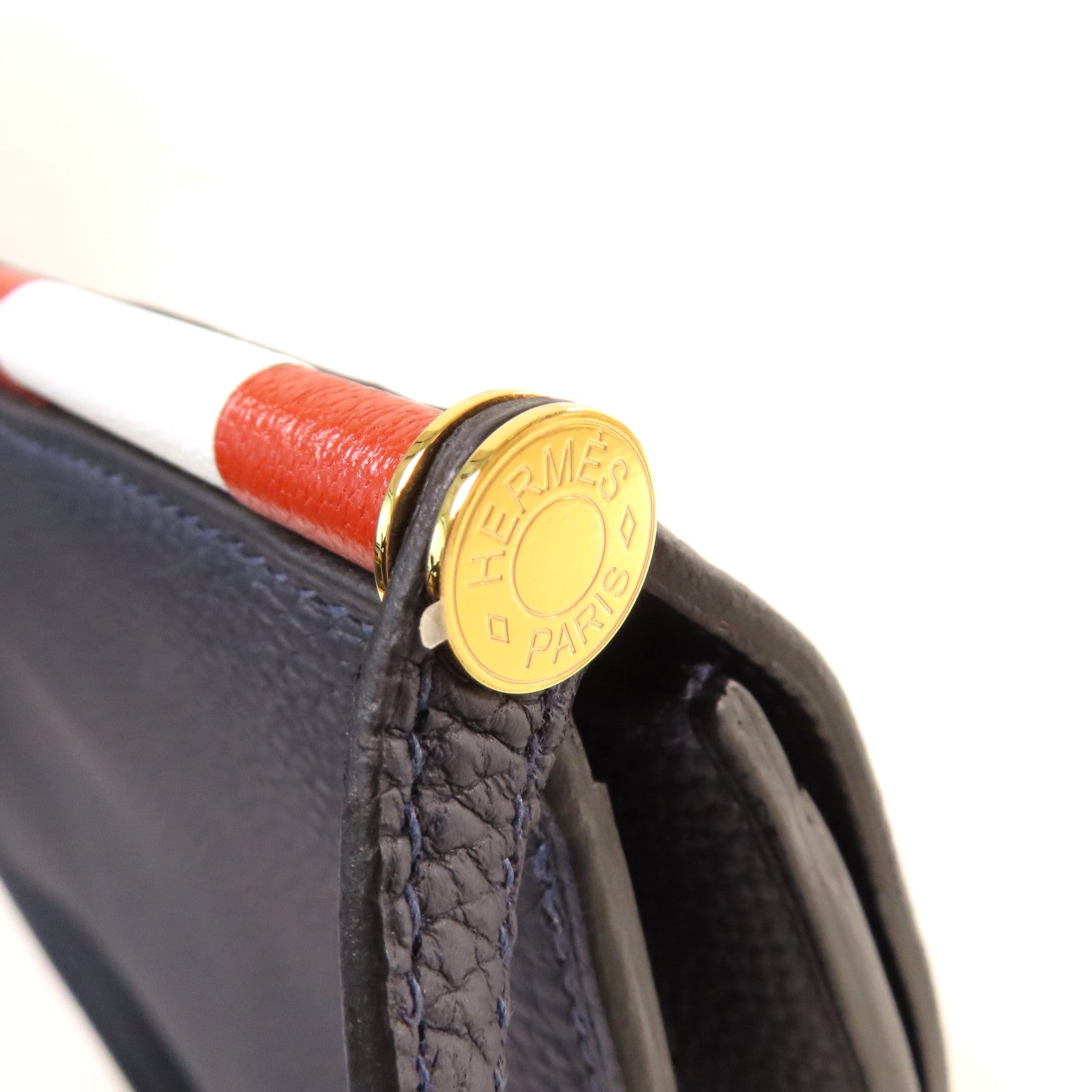 HERMES 牛皮皮革Sac Saut 25 Shoulder Bag金扣肩背袋深藍色