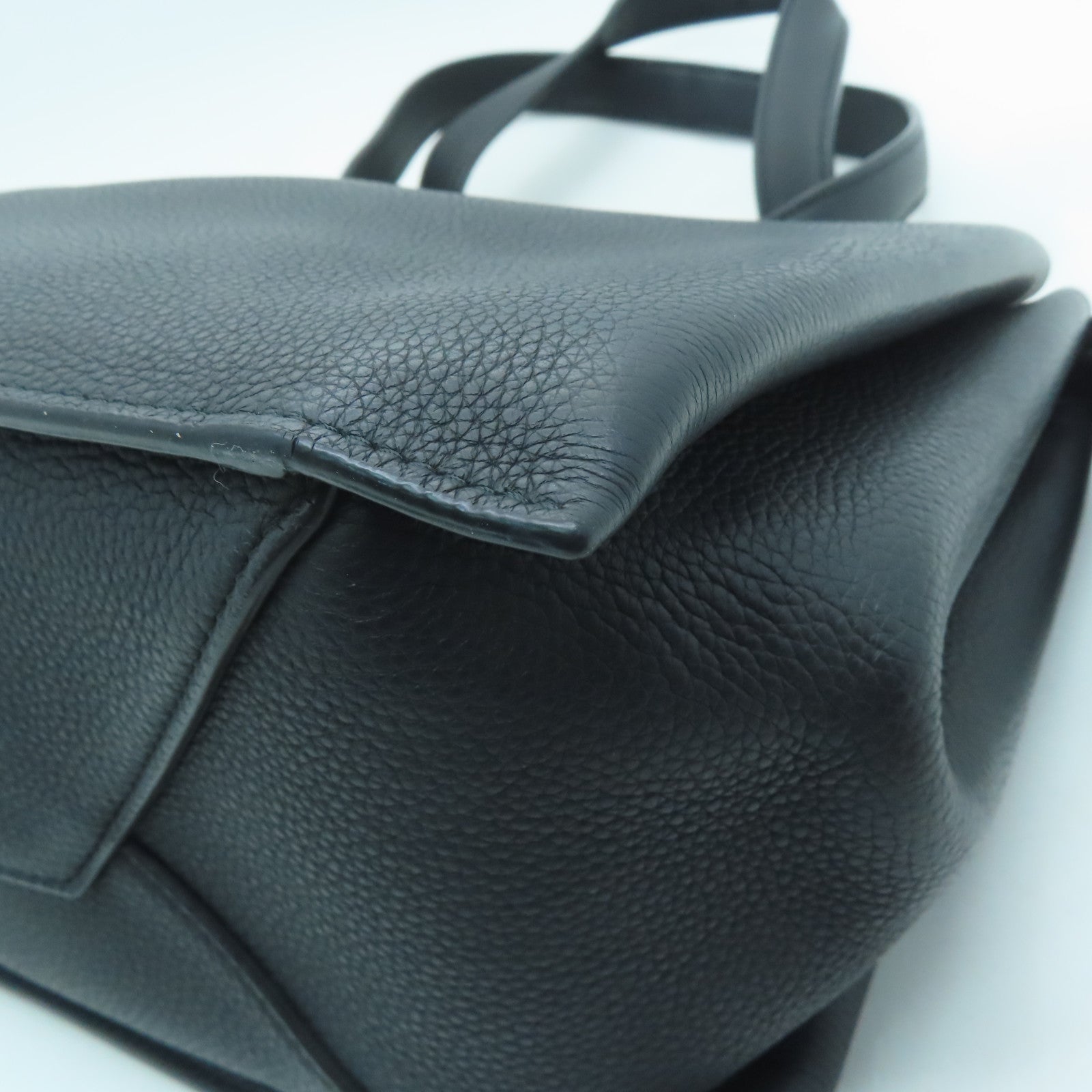CELINE Cowhide Leather Tri-Fold Silver Buckle Handle Bag Black