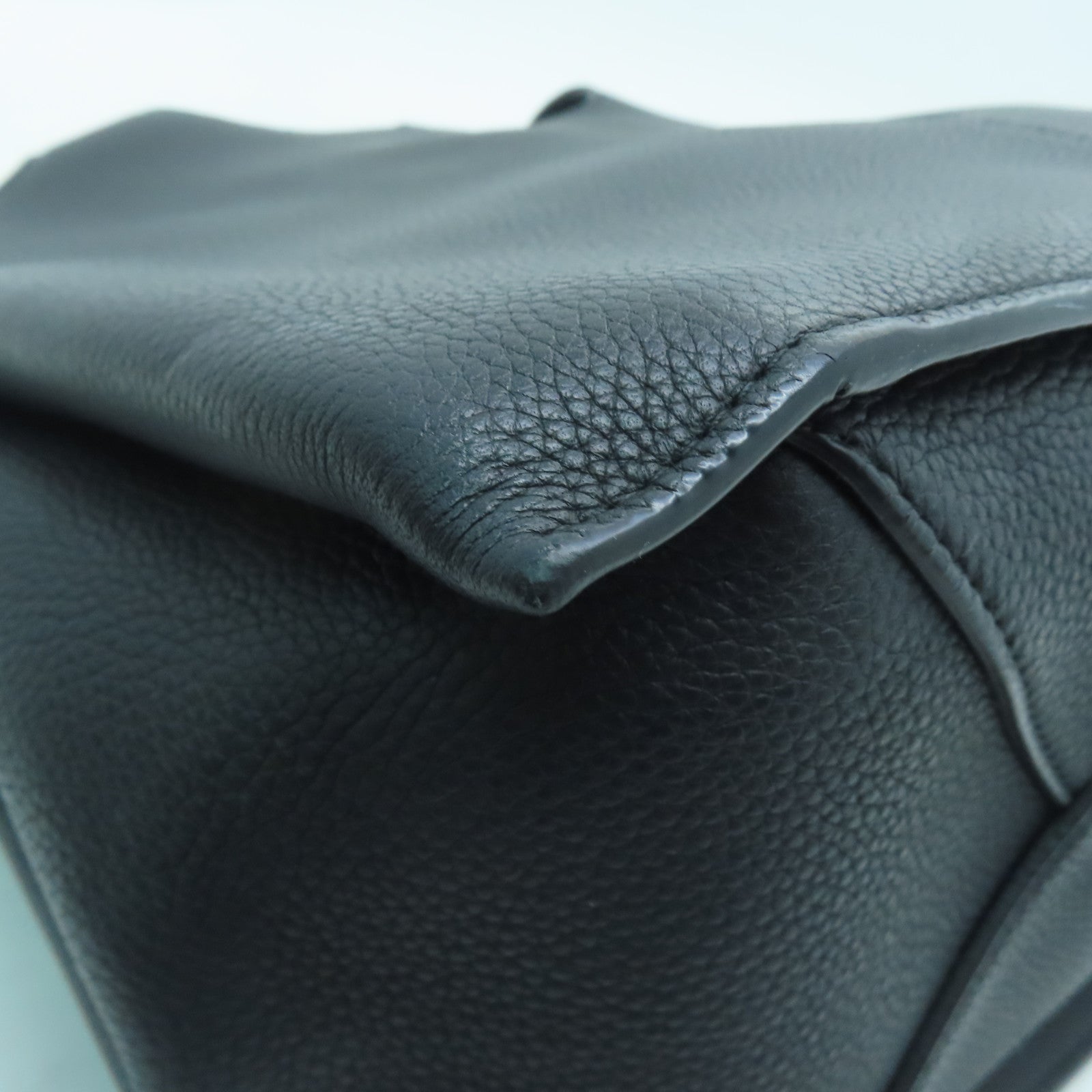 CELINE Cowhide Leather Tri-Fold Silver Buckle Handle Bag Black