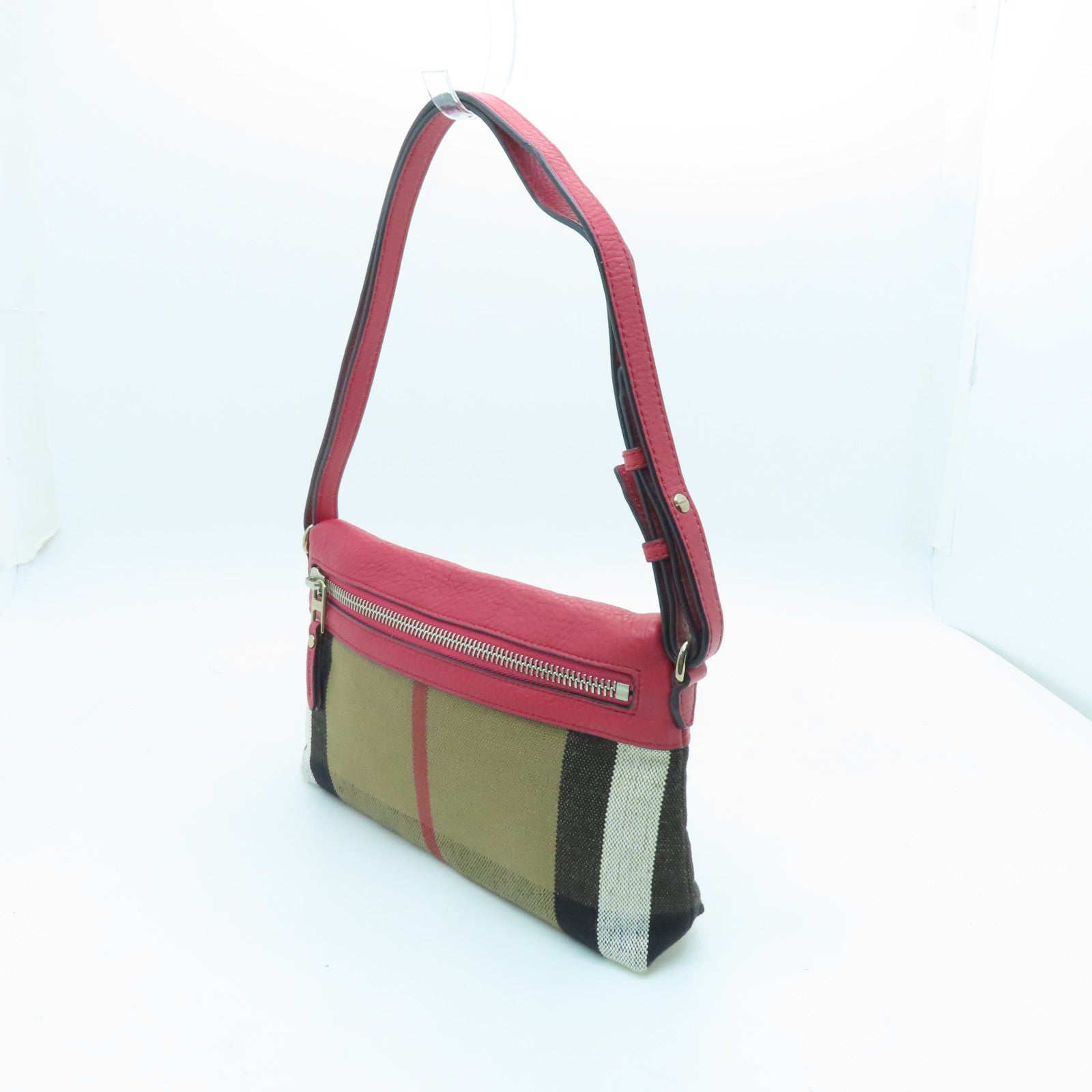 BURBERRY Canvas Shoulder Bag Gold Buckle Shoulder Bag Brown Red