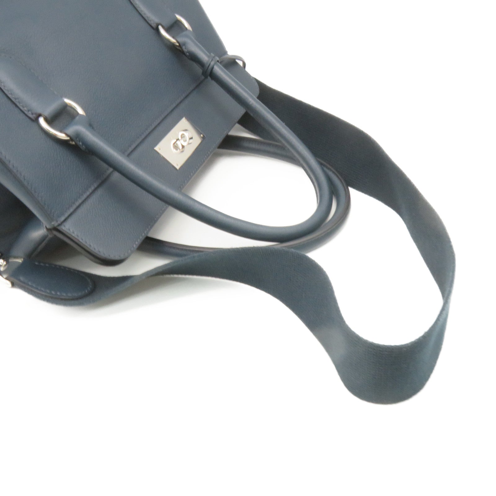 HERMES 【激減優惠】Swift皮革Tool Box 26 2Way Shoulder Bag銀扣手挽肩背兩用袋鴨子藍