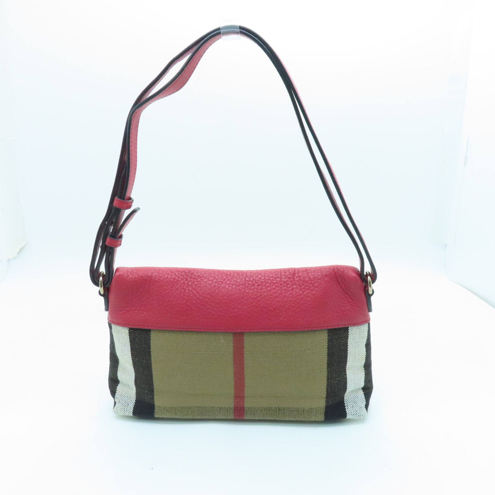 BURBERRY Canvas Shoulder Bag Gold Buckle Shoulder Bag Brown Red