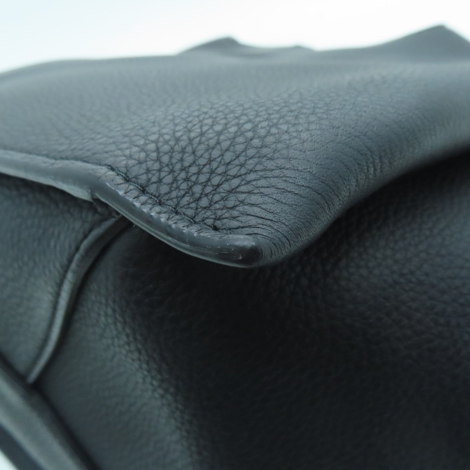 CELINE Cowhide Leather Tri-Fold Silver Buckle Handle Bag Black